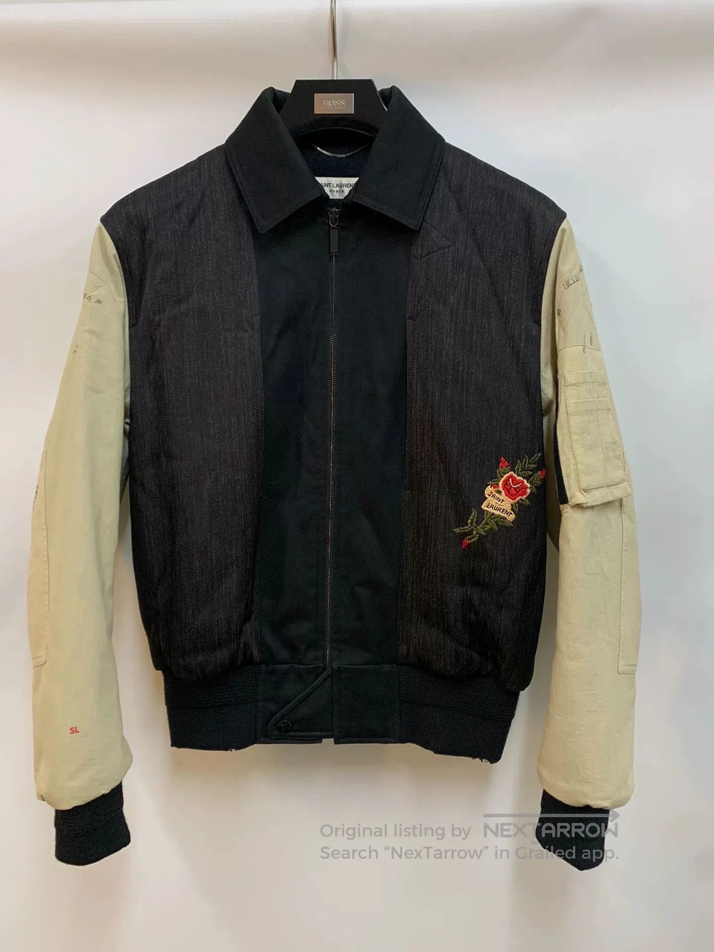 Saint Laurent Paris Saint Laurent Black Beige Rose Embroidery Jacket. Size US M / EU 48-50 / 2 - 1 Thumbnail