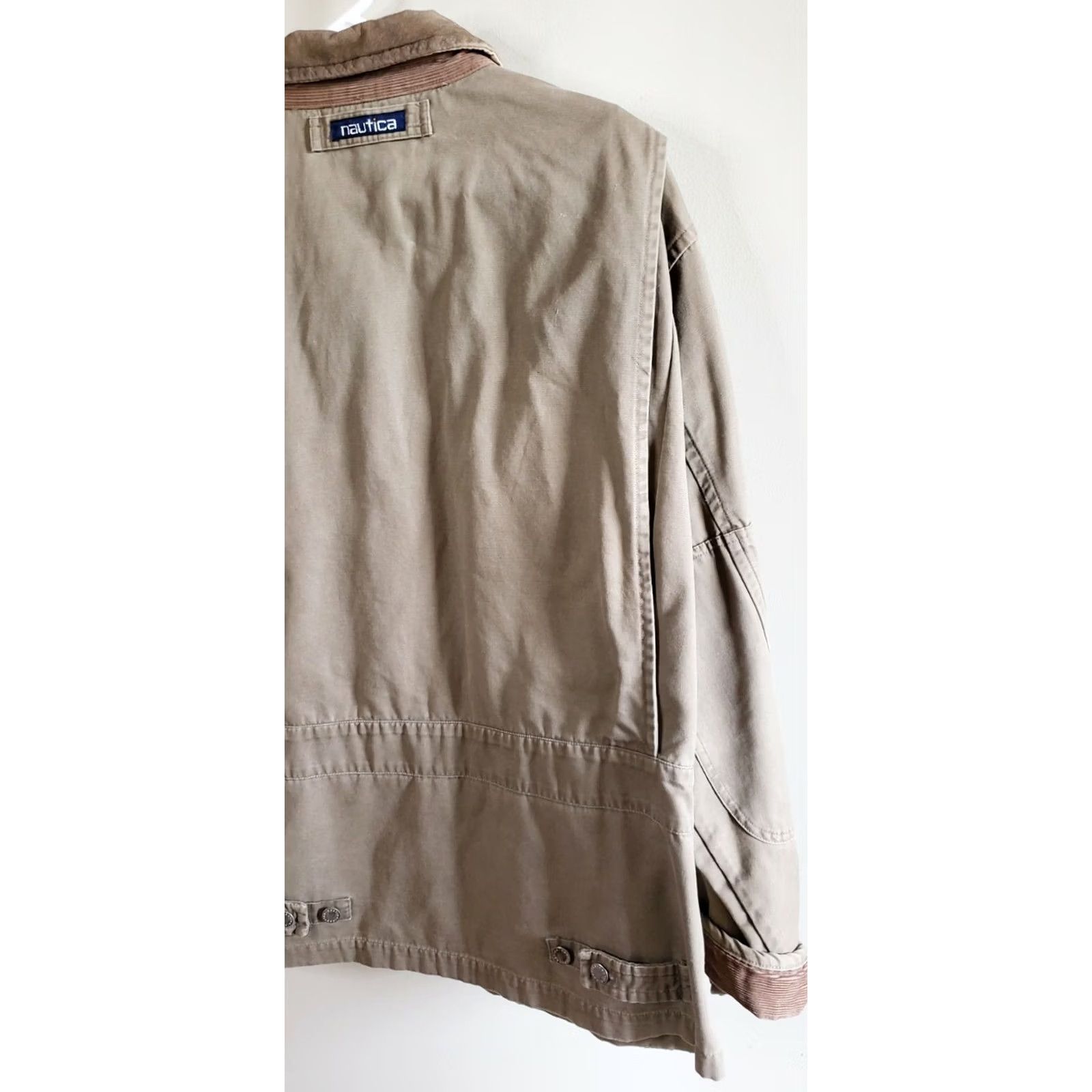 Nautica Nautica Mens XL Canvas Barn Coat Tan Khaki Jacket Full Zip Leather Collar & Trim Jacket Size US XL / EU 56 / 4 - 7 Thumbnail
