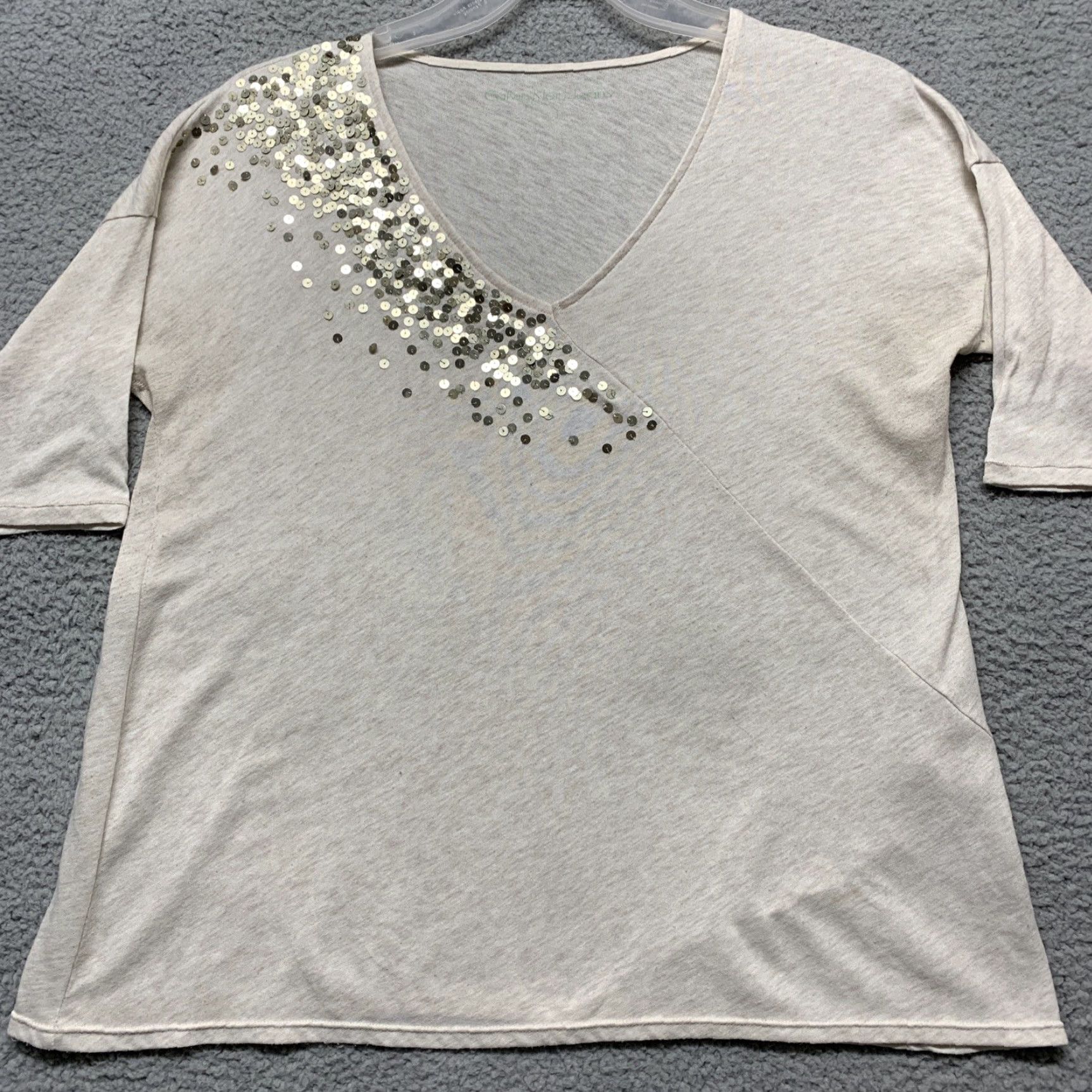 Calvin Klein Calvin Klein Pullover Top Women's S/P Heather Cream Sequins V-Neck Relaxed Fit Shirt Size S / US 4 / IT 40 - 3 Thumbnail