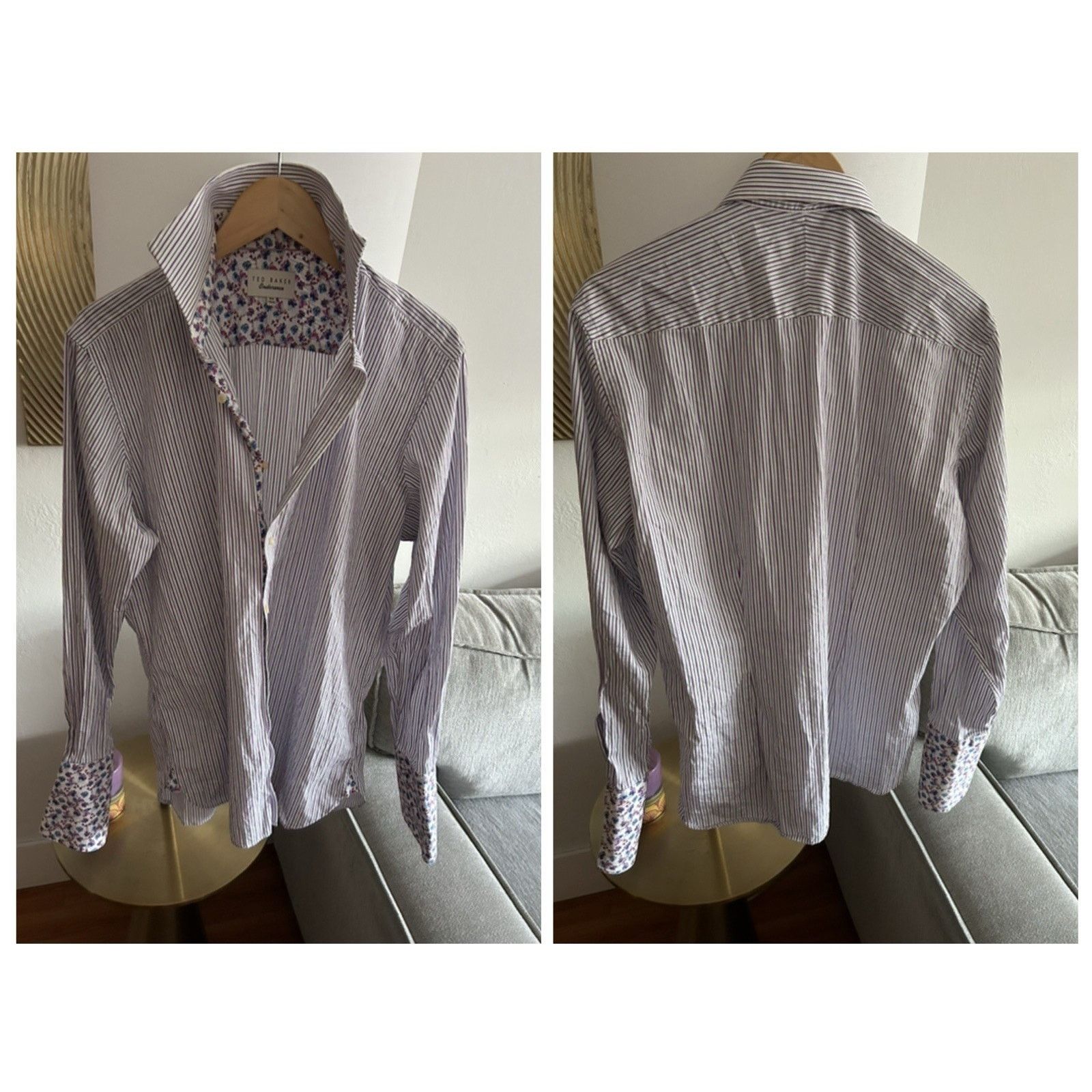 Ted Baker Ted Baker London Stripped Floral Extended-Cuff Shirt 16 1/2 Size US M / EU 48-50 / 2 - 1 Thumbnail