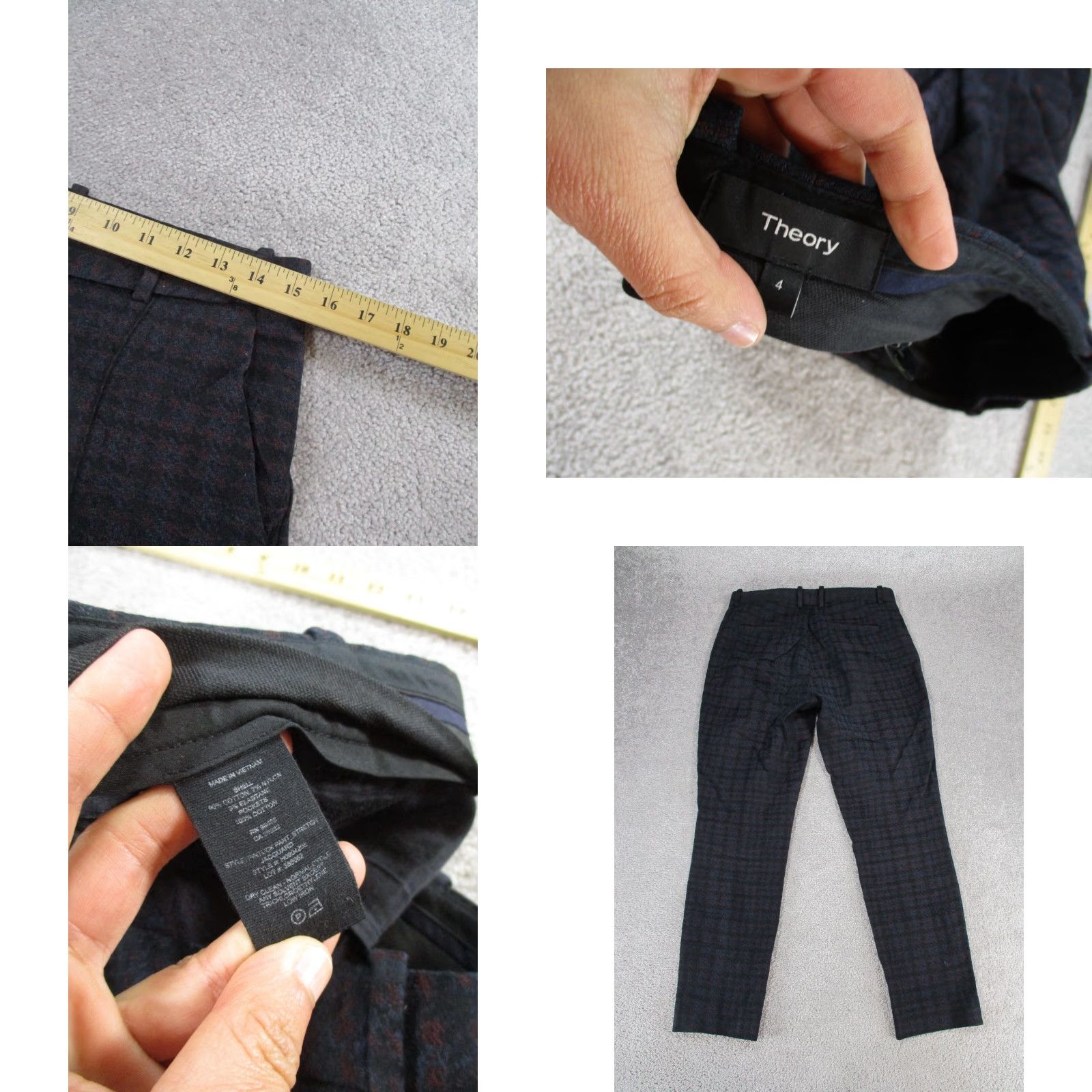 Theory Theory Pants Womens 4 Black Knit Cotton Nylon Spandex Tapered Flat Front Dress Pants Check Theory Size 27" / US 4 / IT 40 - 8 Thumbnail