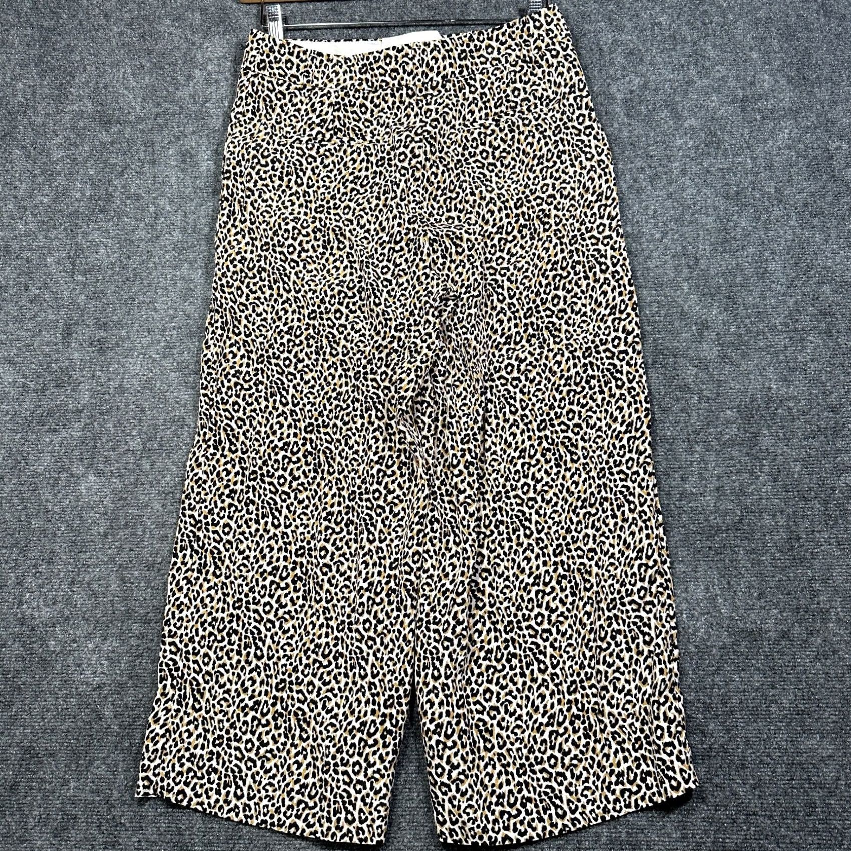 J.Crew J.CREW Pants Womens 6 Wide Leg Cropped Leopard Print Silk Zip Fly J5692 Size 28" / US 6 / IT 42 - 6 Thumbnail