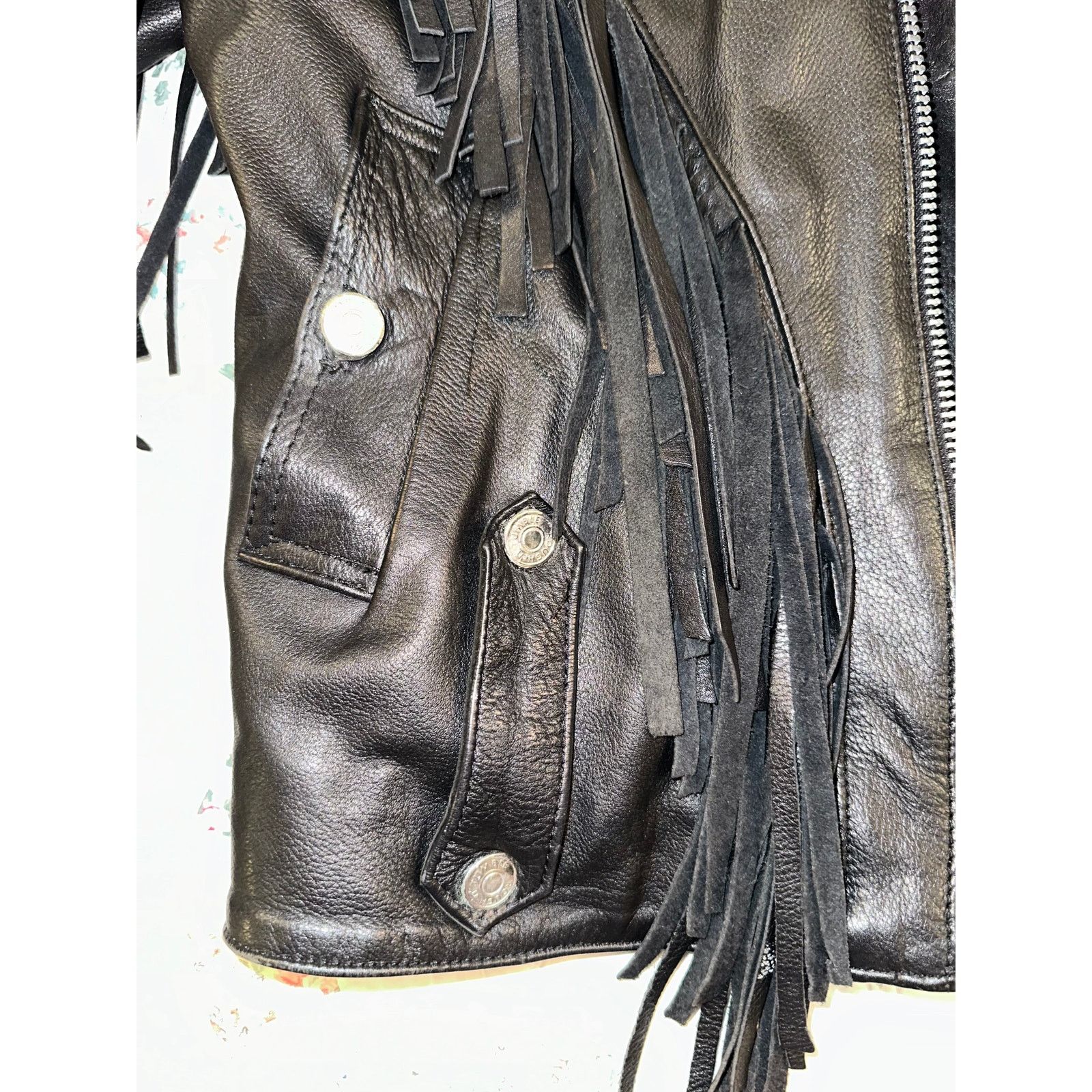 Vintage 80s HEAVY FRINGED LEATHER BIKER MOTO JACKET QUILTED LINING Size ONE SIZE - 6 Thumbnail