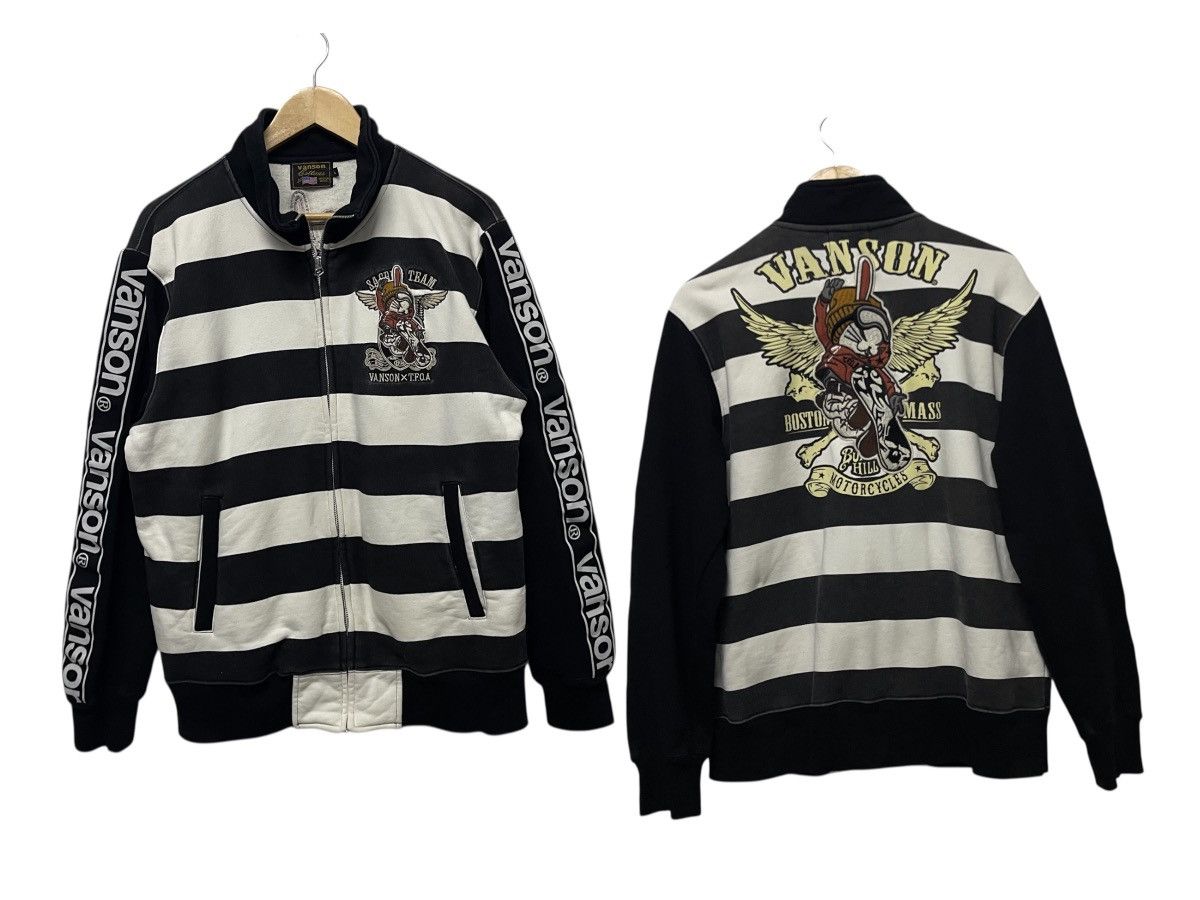 2000s VANSON X T.F.O.A STRIPES EMBROIDERED ZIPPER SWEATER
