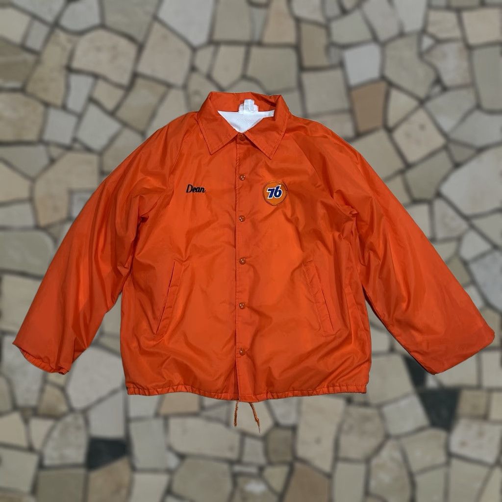 GAS VINTAGE Union 76 Oil Gas Nylon Jacket Lined Long Sleeve Men’s Large Orange Art Deco Casual Nylon Union Made 1980s Mens Size US L / EU 52-54 / 3 - 1 Thumbnail