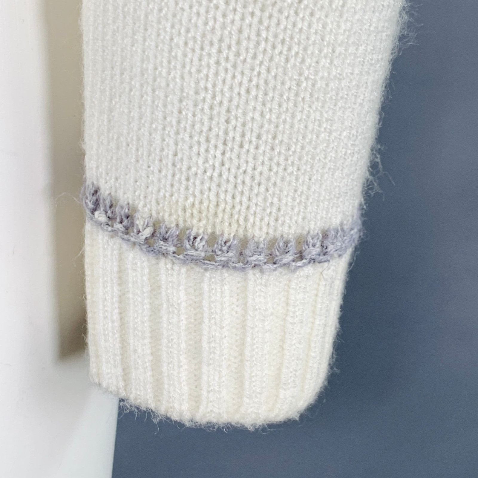 Courreges 0 Cream Grey Acrylic Blend Textured Long Sleeve Pullover Size XS / US 0-2 / IT 36-38 - 5 Thumbnail