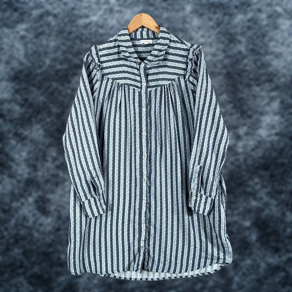 Vintage Roller Rabbit Linen Dress Womens Large Blue Stripe Button up Boho Tunic Shirt Size L / US 10 / IT 46 - 1 Thumbnail