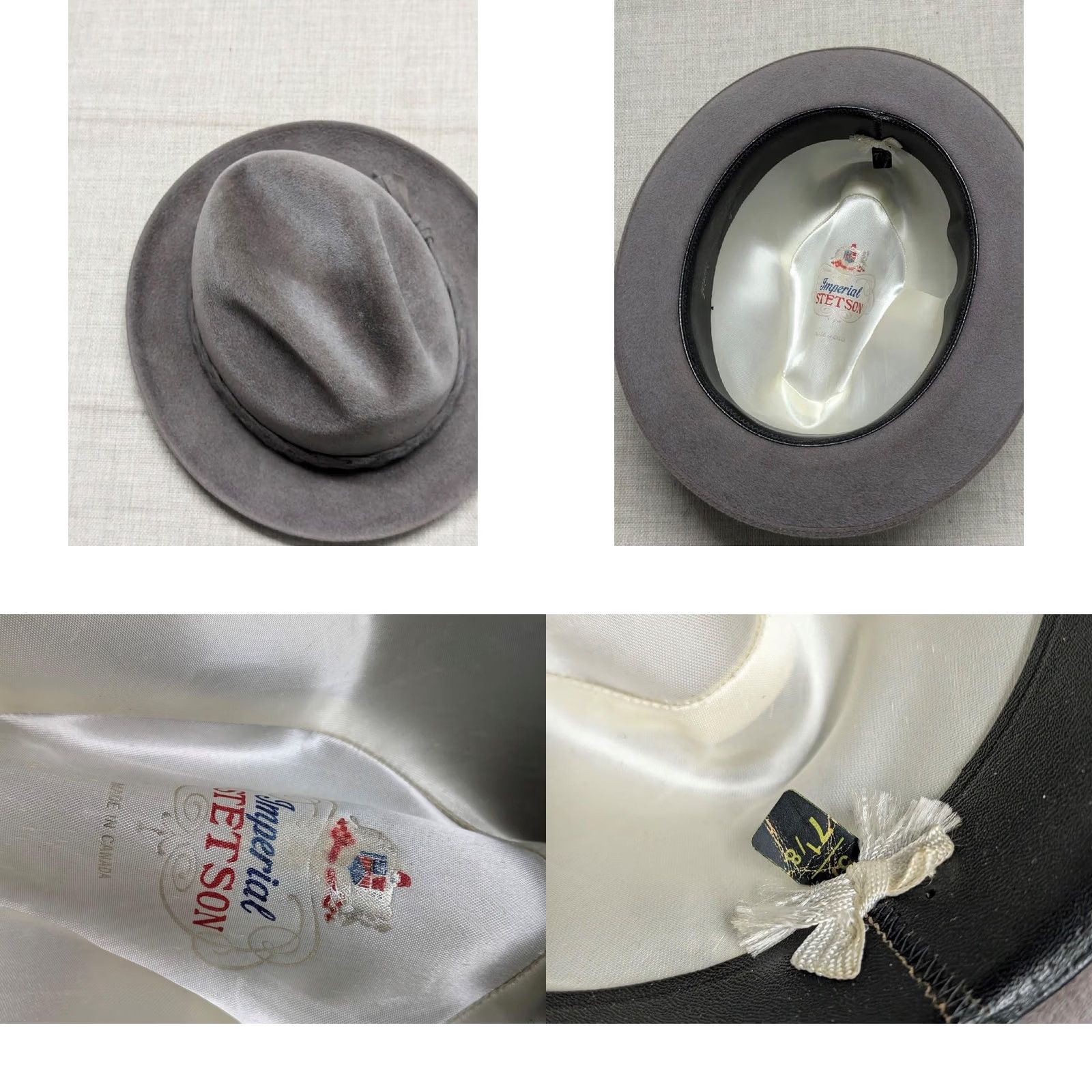 Stetson VINTAGE Stetson Fedora Hat (Top Hat) Fur Felt gray 7-1/8 Canada Men Imperial Hat Size US M / EU 48-50 / 2 - 8 Thumbnail