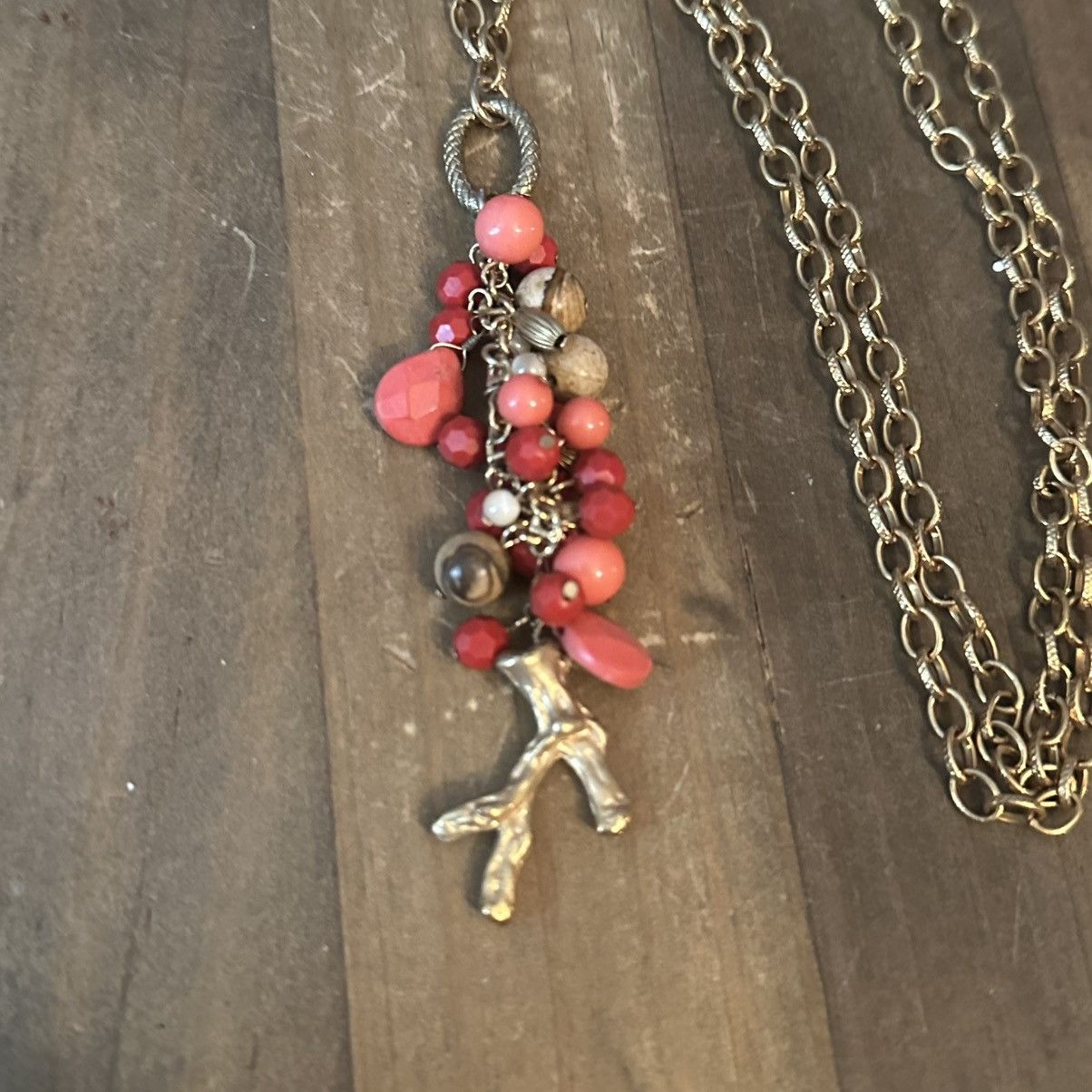 Other Gold tone coral cluster bead dangle pendant necklace Size ONE SIZE - 3 Thumbnail