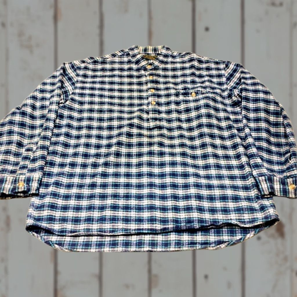 Lee VINTAGE Lee Valley Flannel Mens XL Blue Checkered Irish Grandfather Band Collar Size US XL / EU 56 / 4 - 1 Thumbnail
