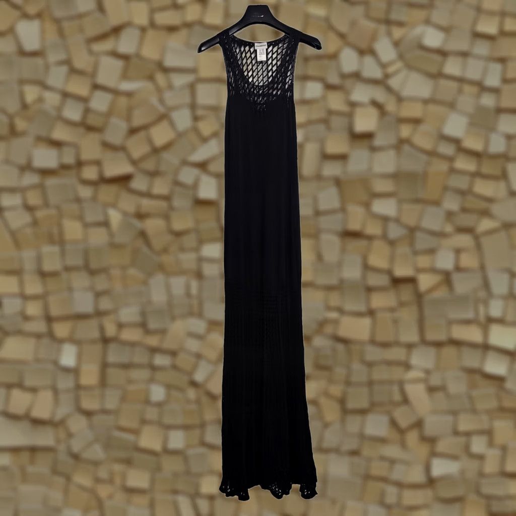 Vintage Philosophy Maxi Dress Black 10 UK - Long Sleeve Crochet Knit Size L / US 10 / IT 46 - 1 Thumbnail