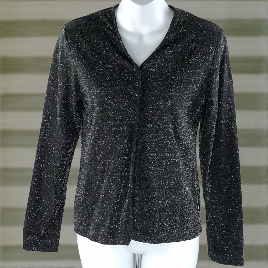 Vintage VINTAGE MKM Cardigan Top S Black Glitter Y2K Glam Punk Gothic 3 Button Knit Long Sleeve V-Neck Womens Sweater Size S / US 4 / IT 40 - 1 Thumbnail