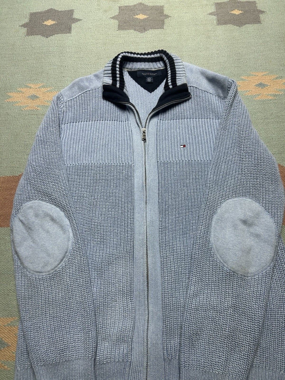 Vintage Tommy Hilfiger cotton knit sweater jacket thick zip blue XL Size US XL / EU 56 / 4 - 2 Thumbnail