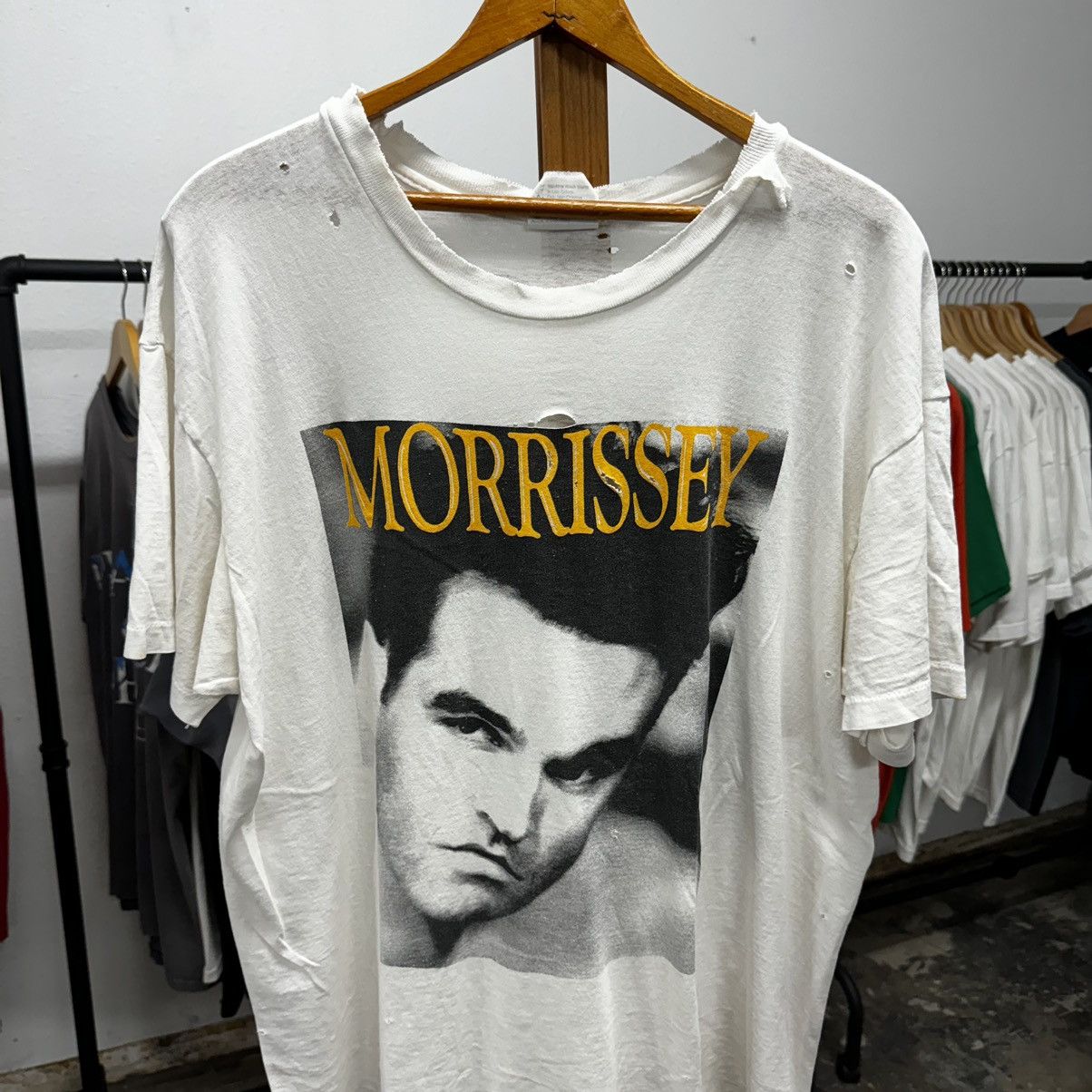 image of Band Tees x Morrissey Vintage 1991 Morrissey The Smiths Portrait Band T-Shirt in White (Size XL)