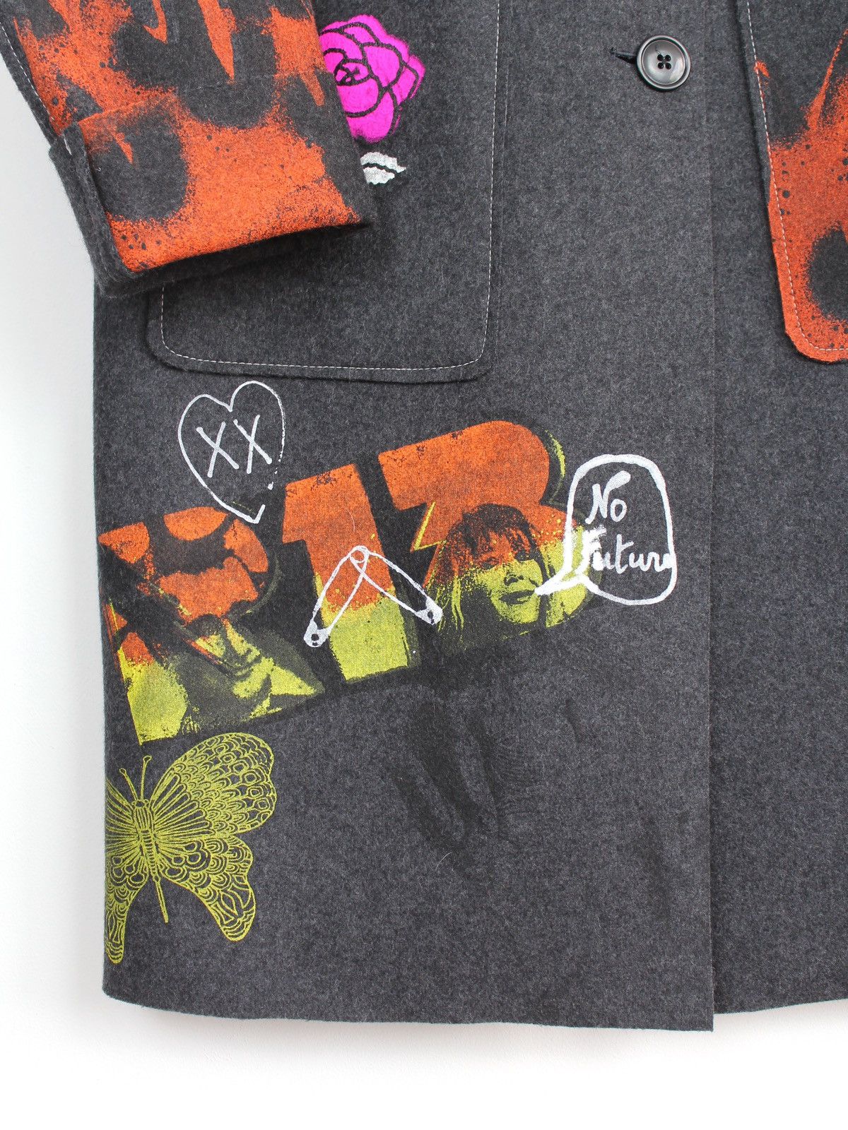 R13 R13 Grey Graffiti Wool Blend Overcoat Size XS / US 0-2 / IT 36-38 - 3 Thumbnail