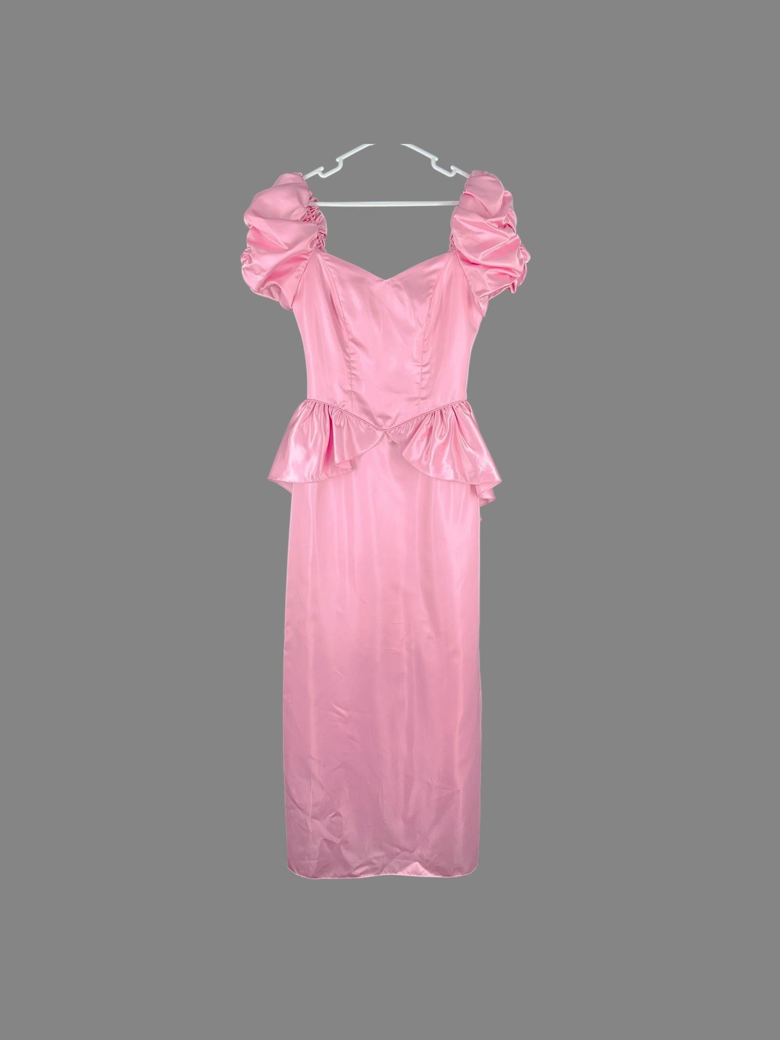 strapless open back dress 1980s Pink Peplum Dress with Belt