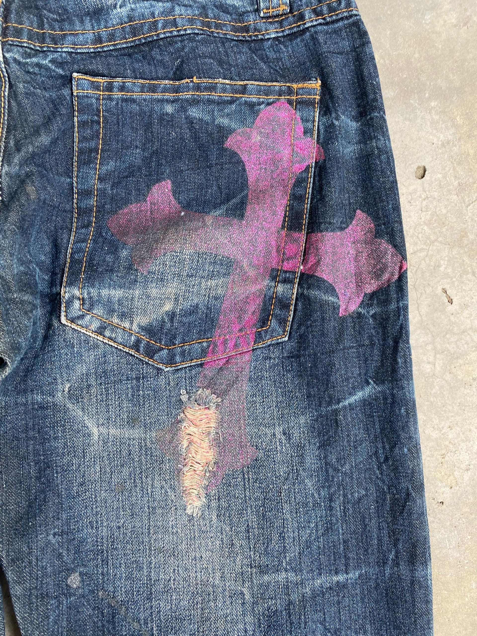 If Six Was Nine 💥FLARE💥SORIDERE INSPIRE CROME HEARTS DISTRESSED DENIM Size US 32 / EU 48 - 3 Thumbnail