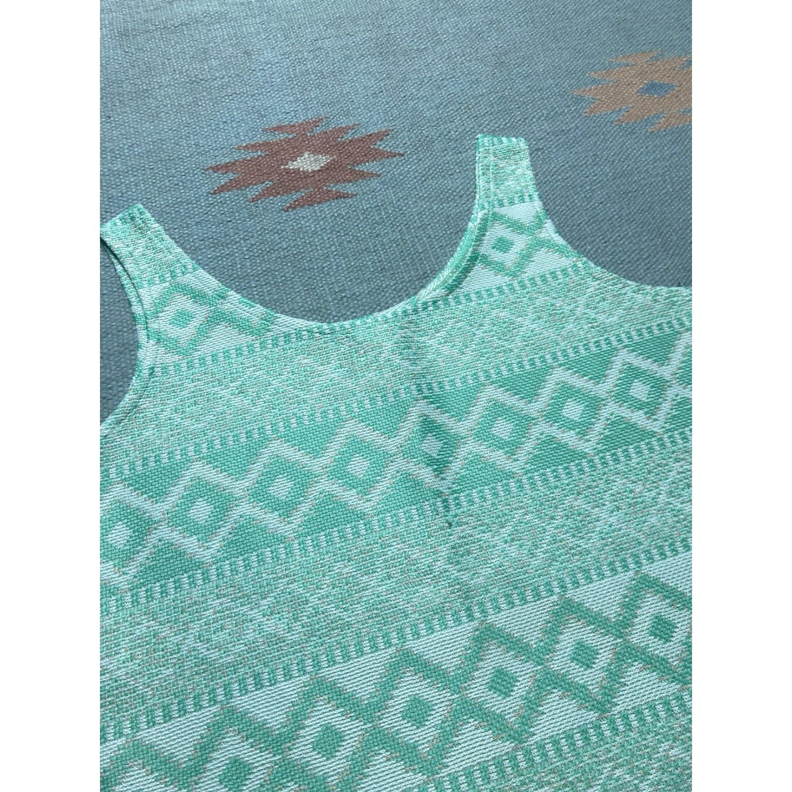 Vintage VINTAGE 70s tank top Sleeveless shirt Geometric Diamonds Polyester Knit Women 9/10 Medium Green Mens? Size M / US 6-8 / IT 42-44 - 6 Thumbnail