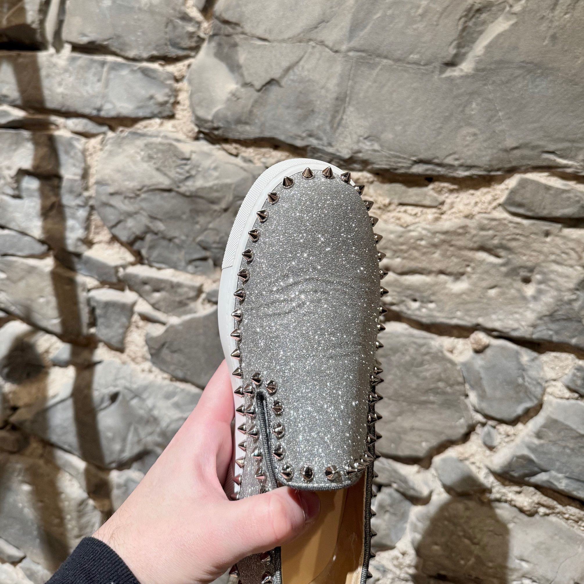 Christian Louboutin Christian Louboutin Silver Glitter Pik Boat Slip-on Sneakers Size US 6 / IT 36 - 12 Thumbnail