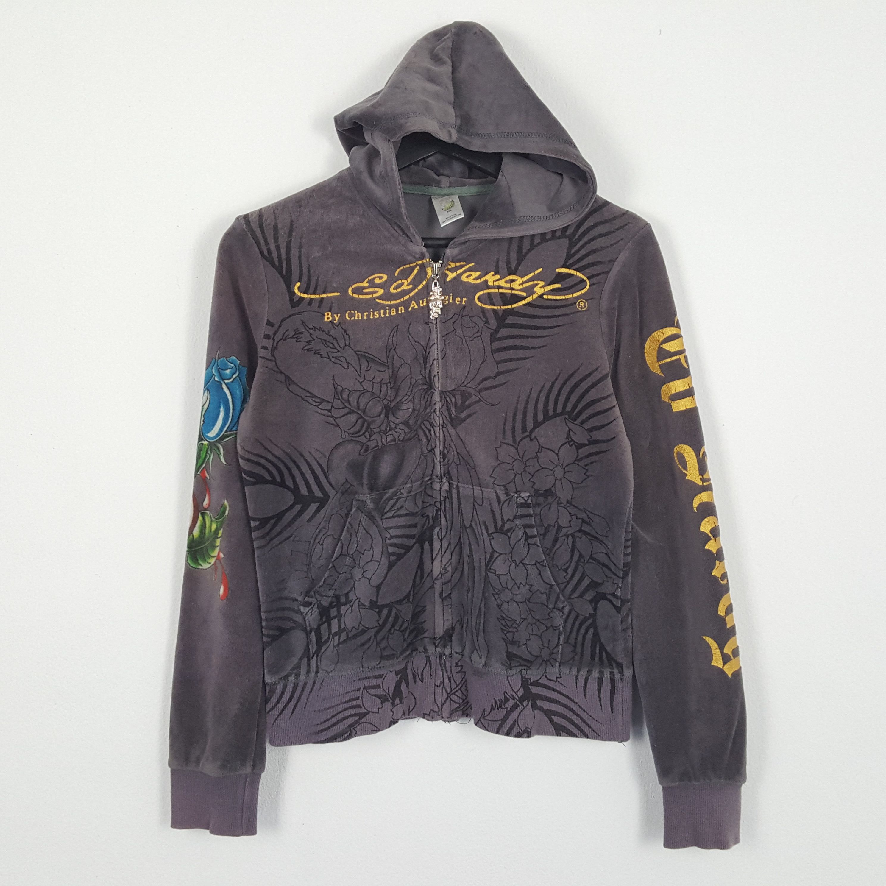 Christian Audigier × Ed Hardy × Vintage ED HARDY Flowers Design Fashion Style Zipper Hoodies Size US XS / EU 42 / 0 - 3 Thumbnail