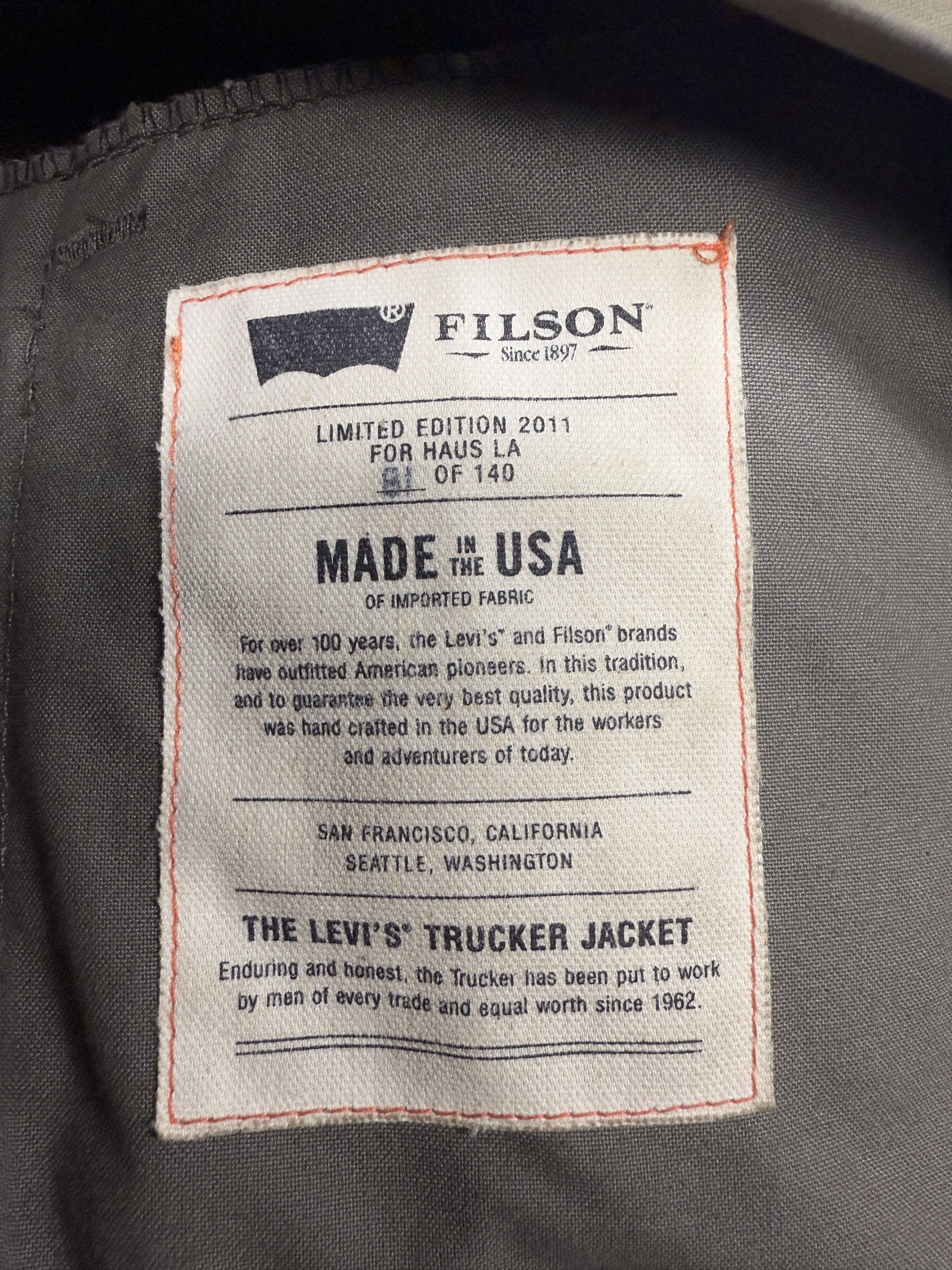 Filson × Levi's Levi's x Filson Limited Edition 2011 Waxed Trucker Jacket Size US XS / EU 42 / 0 - 5 Thumbnail