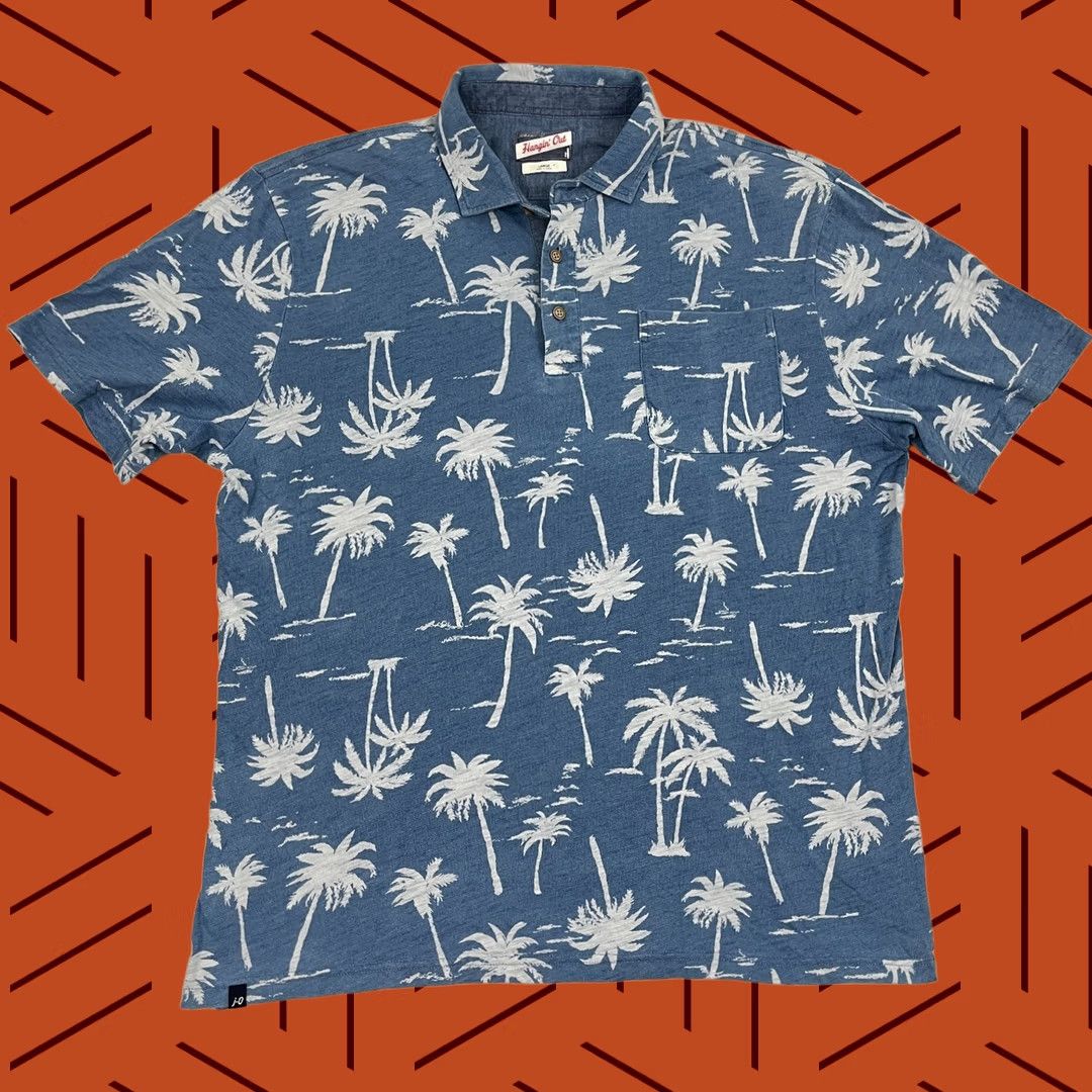 johnnie-O VINTAGE Johnnie-O Hangin Out Polo Shirt Mens L Indigo Blue Palm Trees Hawaiian Golf Prep Size US L / EU 52-54 / 3 - 1 Thumbnail