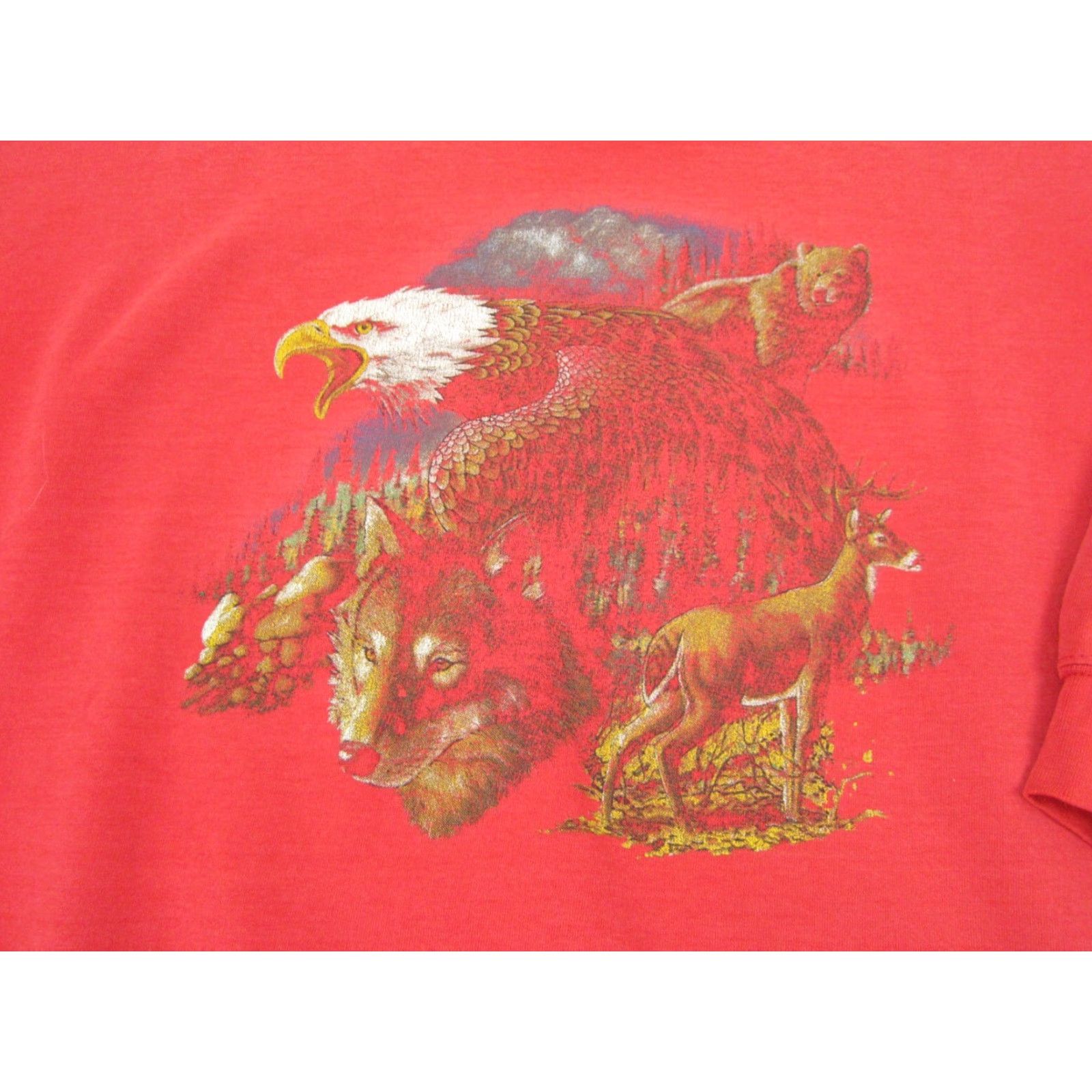 Vintage VINTAGE Eagle Bear Wolf Hoodie Mens XL Red 90s Pullover Sweatshirt Size US XL / EU 56 / 4 - 2 Thumbnail