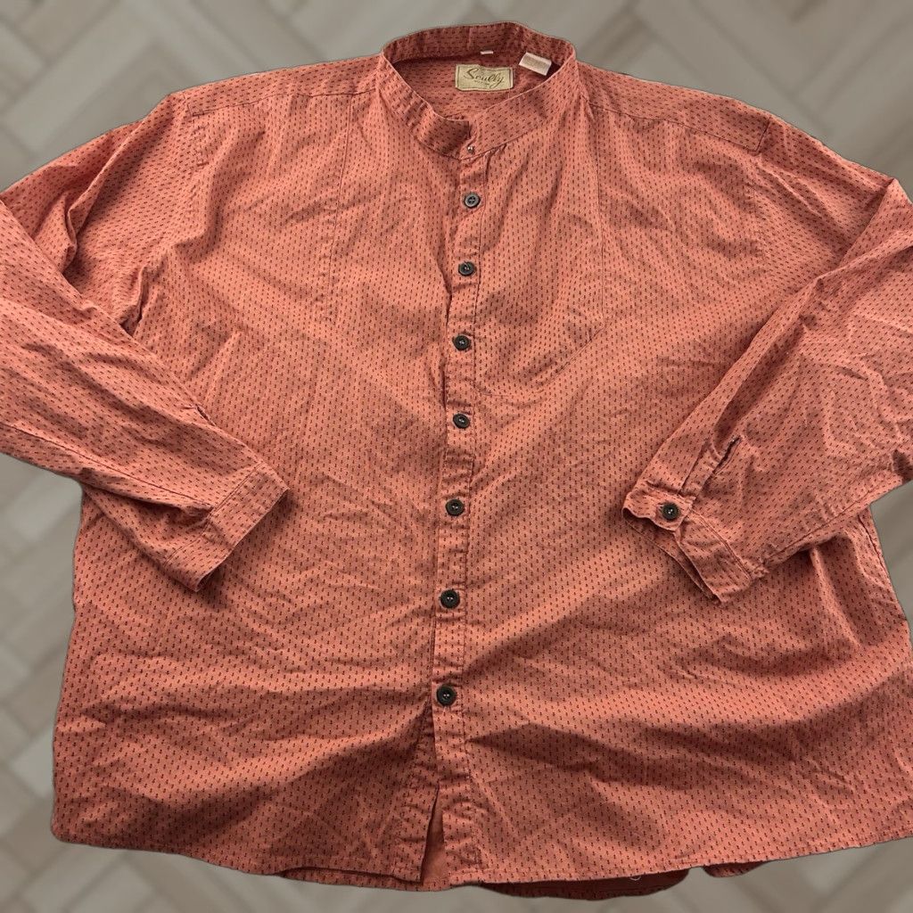 Scully Scully Long Sleeve Floral Print Button Front Shirt Men's 4X Coral Orange Size US XXL / EU 58 / 5 - 1 Thumbnail