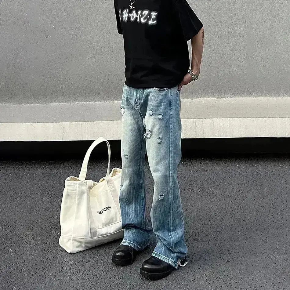 Japanese Brand Ripped Jeans for Men Street Slim Blue Size US 32 / EU 48 - 1 Thumbnail