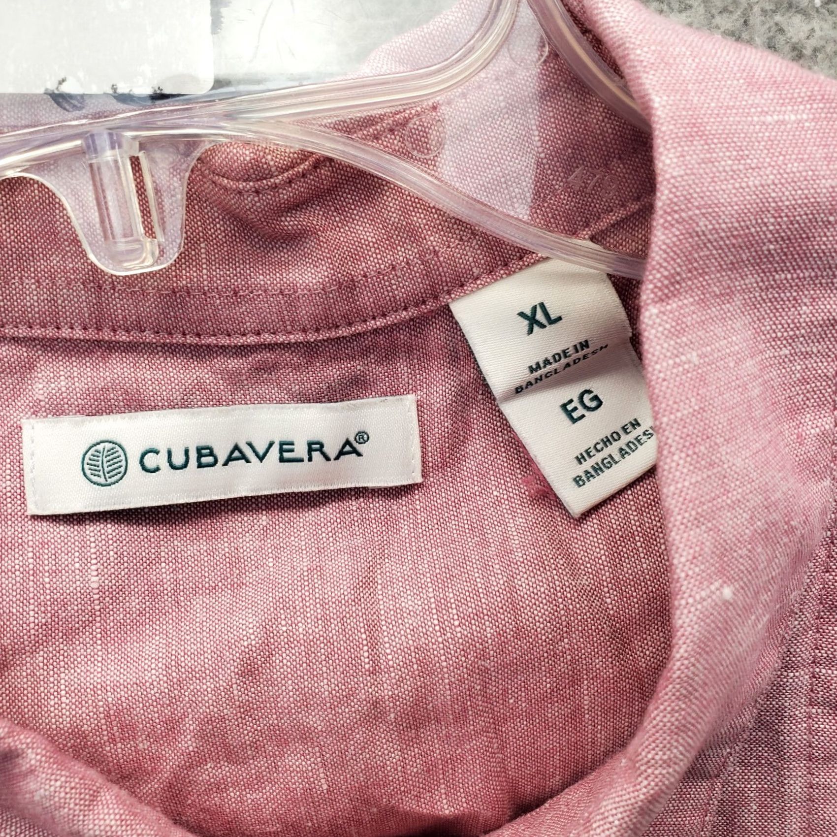 Cubavera Cubavera Shirt Mens XL Pink Linen Chambray Button-Down Short Sleeve Shirt Size US XL / EU 56 / 4 - 5 Thumbnail