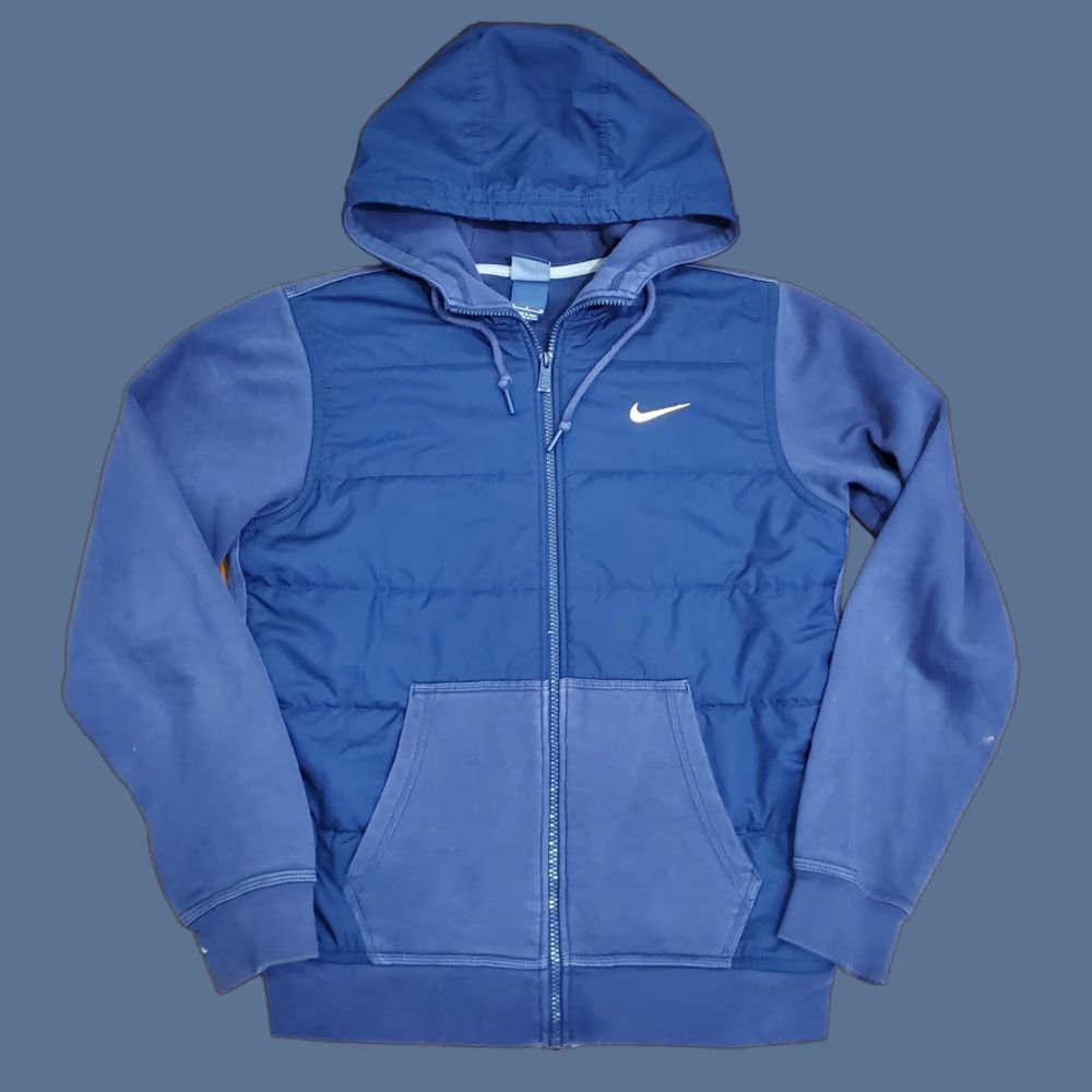 Nike Nike Jacket Hoodie Mens Small Blue Hooded Quilted Puffer Full Zip Sweatshirt Zip Front Pockets Fleece Size US S / EU 44-46 / 1 - 1 Thumbnail