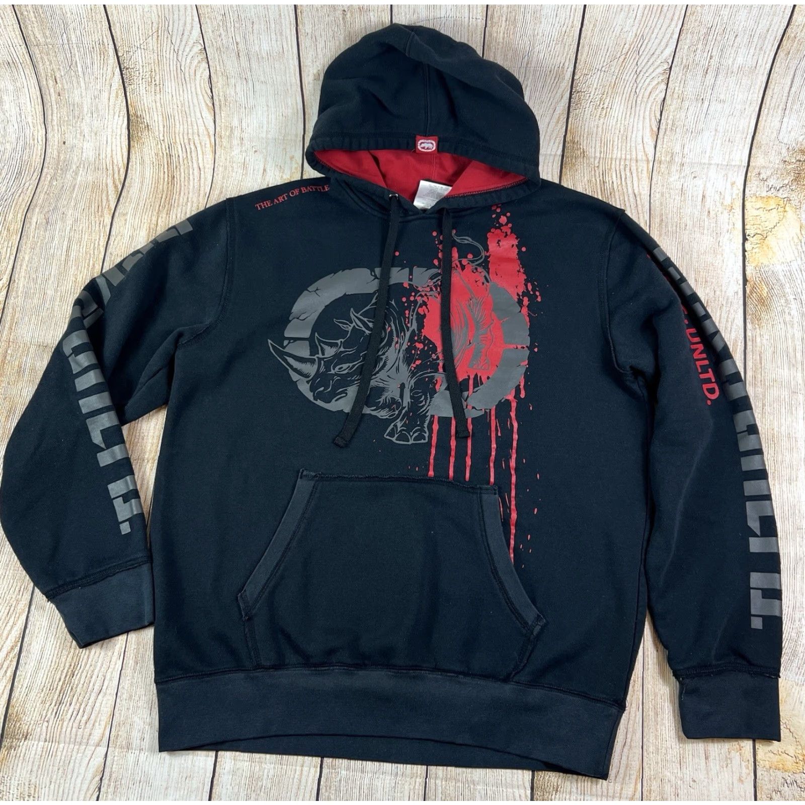 Vintage VINTAGE Ecko Unlimited Function XSC Hoodie Sweatshirt Red Black L Mens Hoodie Pullover Hooded Pockets Graphic Print Size US L / EU 52-54 / 3 - 2 Thumbnail