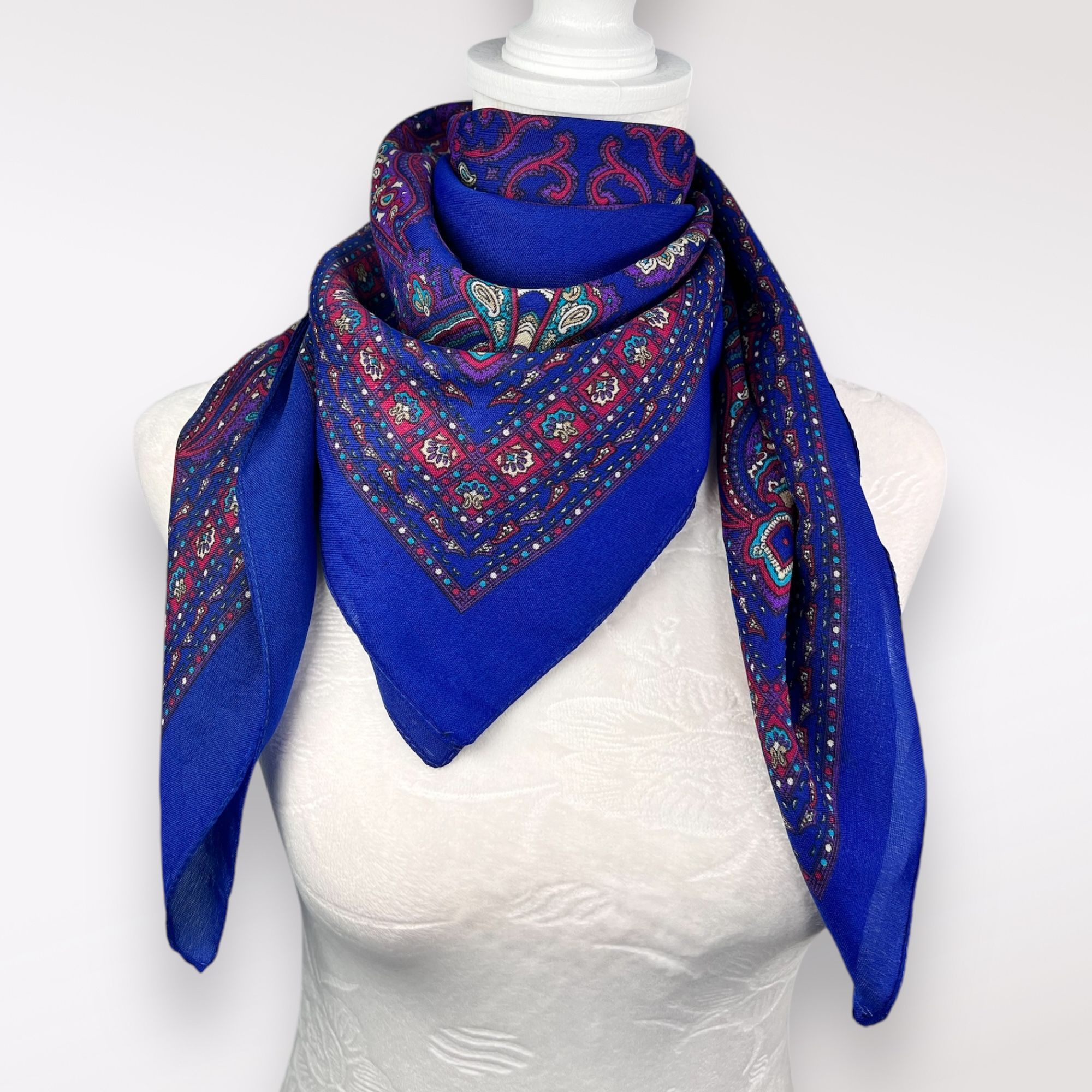 Vintage Vintage Paisley Silky Scarf Rich Blue & Purple Tones Size ONE SIZE - 1 Thumbnail