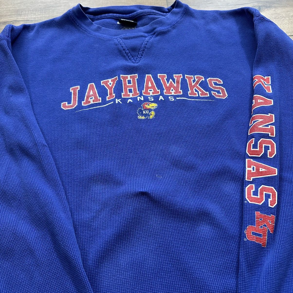 NCAA Vintage 90s Kansas Jayhawks Blue Long Sleeve Thermal Size US XL / EU 56 / 4 - 6 Thumbnail