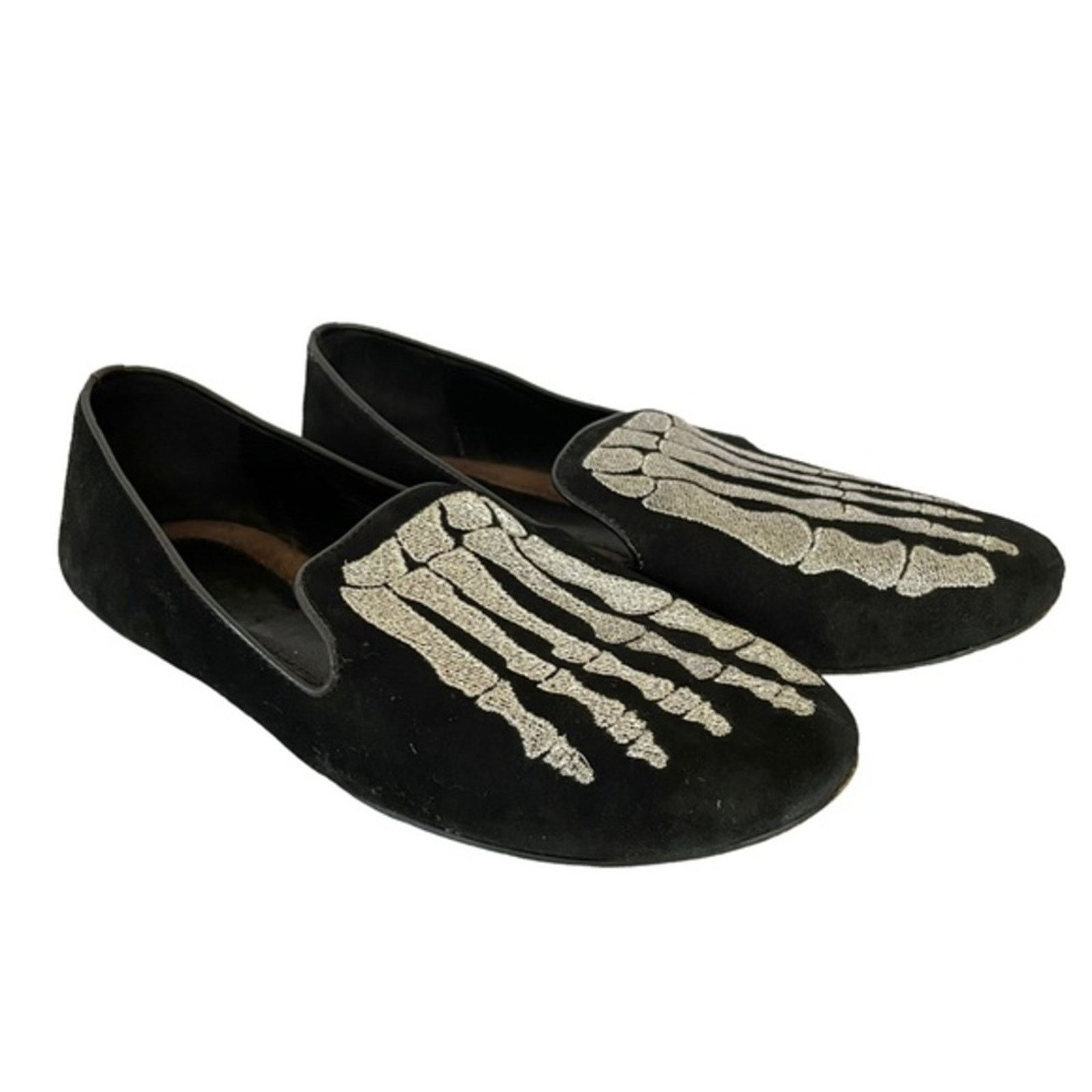 Other Mara & Mine Jem Skull Slippers Silver Skeleton Suede Flats Size US 5 / IT 35 - 1 Thumbnail