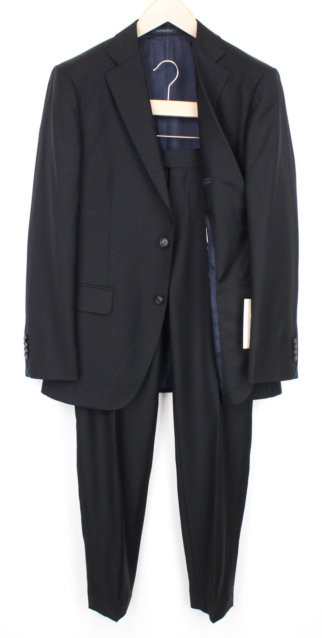 image of Suitsupply Napoli Uk38R Black Wool Twill Suit 67639, Men's
