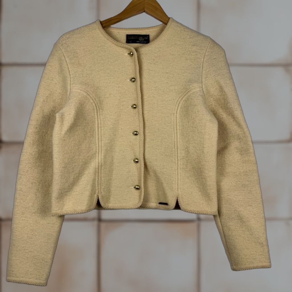 Vintage VINTAGE Geiger Tyrol Coat Blazer Wool 100% Beige Gold Button Austria 1980s Size M / US 6-8 / IT 42-44 - 1 Thumbnail