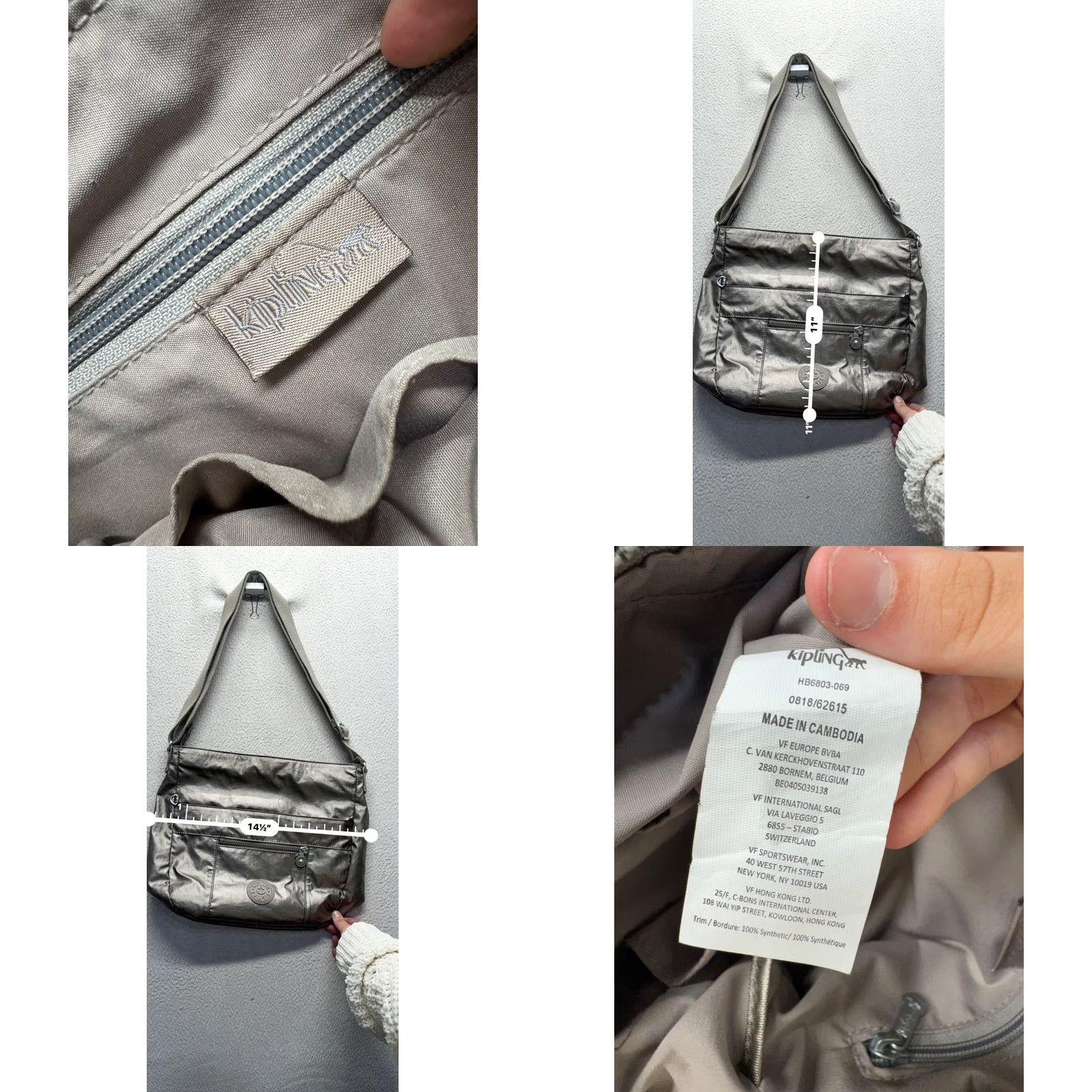 Vintage Kipling Crossbody Bag Metallic Gray Adjustable Zip 9840 Women Medium Nylon Size ONE SIZE - 8 Thumbnail