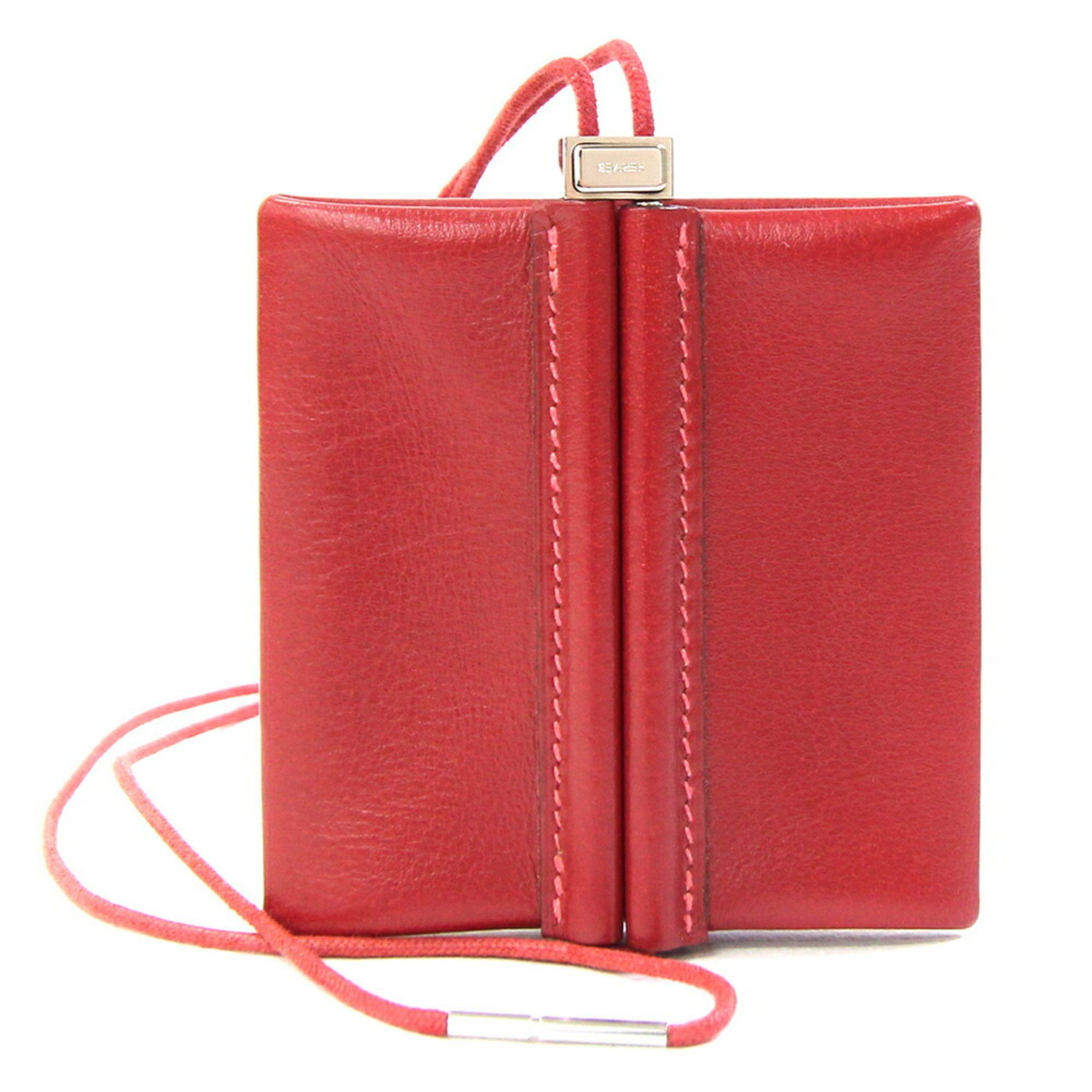 Hermès Coin Case Belle Ile Red Leather □E 2001 Purse Neck Wallet Square Women's HERMES