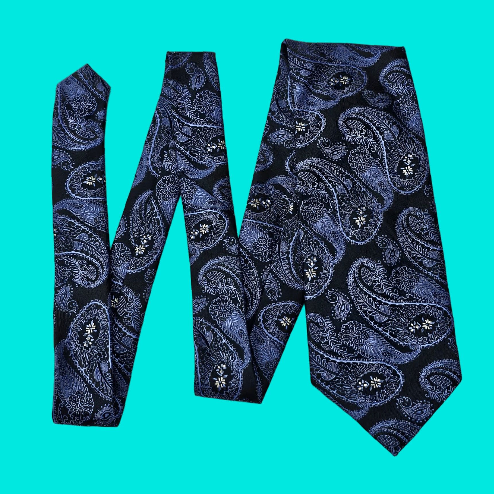 Alexander Julian ALEXANDER JULIAN COLOURS Men's Silk Necktie Designer Paisley Blue EUC Office Tie 57.5" 3.75" Vintage Mens Size ONE SIZE - 1 Thumbnail