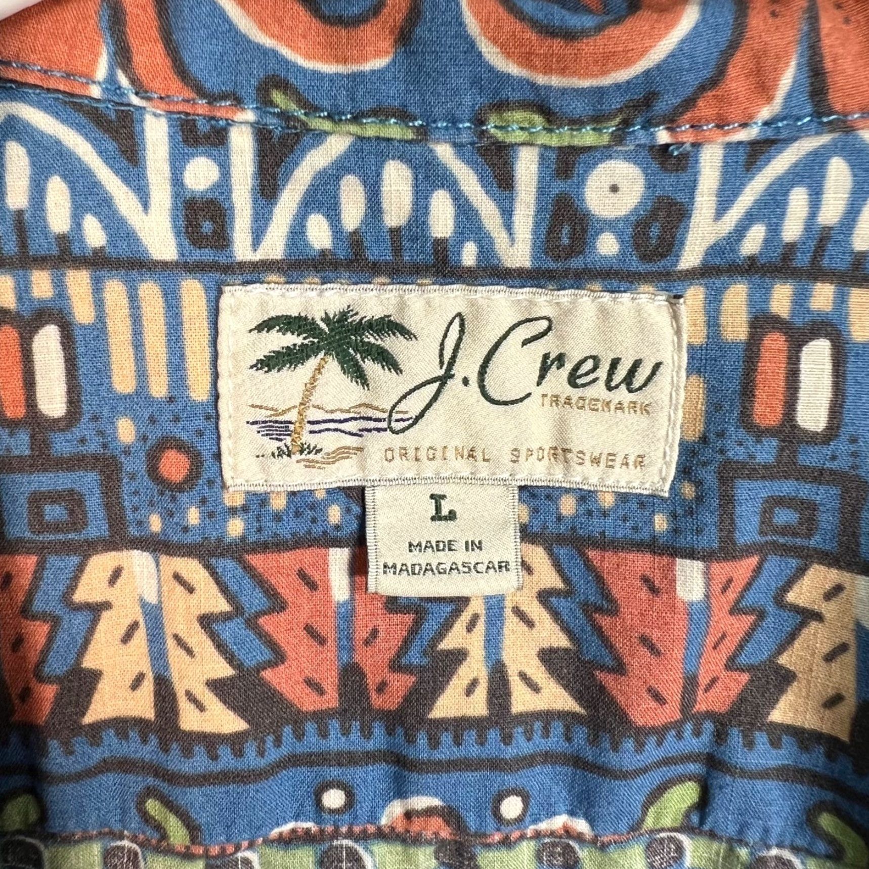 J.Crew J.Crew Button-Up Shirt Tribal Print Short Sleeve Mens Large 100% Cotton Blue Size US L / EU 52-54 / 3 - 3 Thumbnail