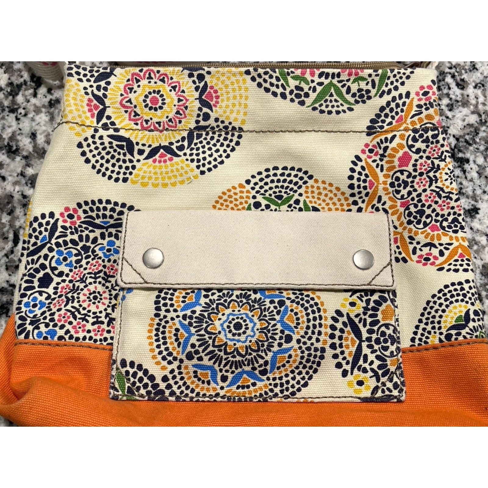Fossil Fossil Lena Crossbody Tote Orange Floral Canvas Medium Womens Bag Purse Satchel Size ONE SIZE - 3 Thumbnail