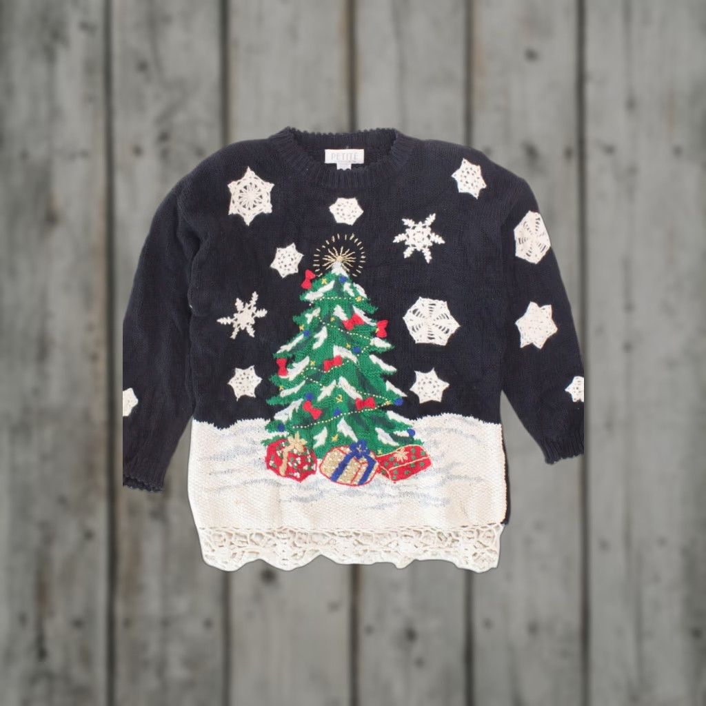 Vintage VINTAGE Black Ugly Christmas Pullover Shirt Adult Medium Cotton / Wool 1990s Trees Ragstock Mens Womens Size M / US 6-8 / IT 42-44 - 1 Thumbnail