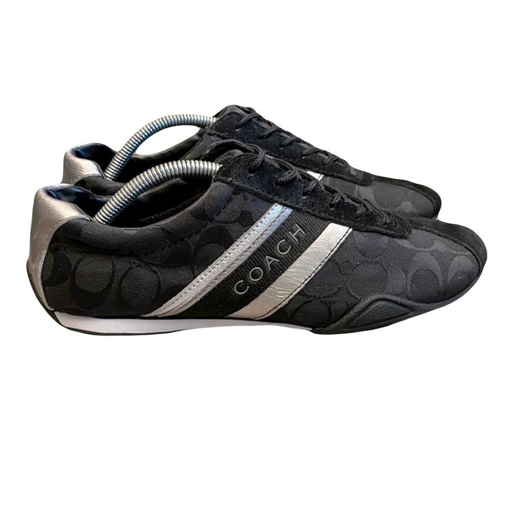 Coach Jayme Sneaker Signature Black Canvas Silver Leather 10
