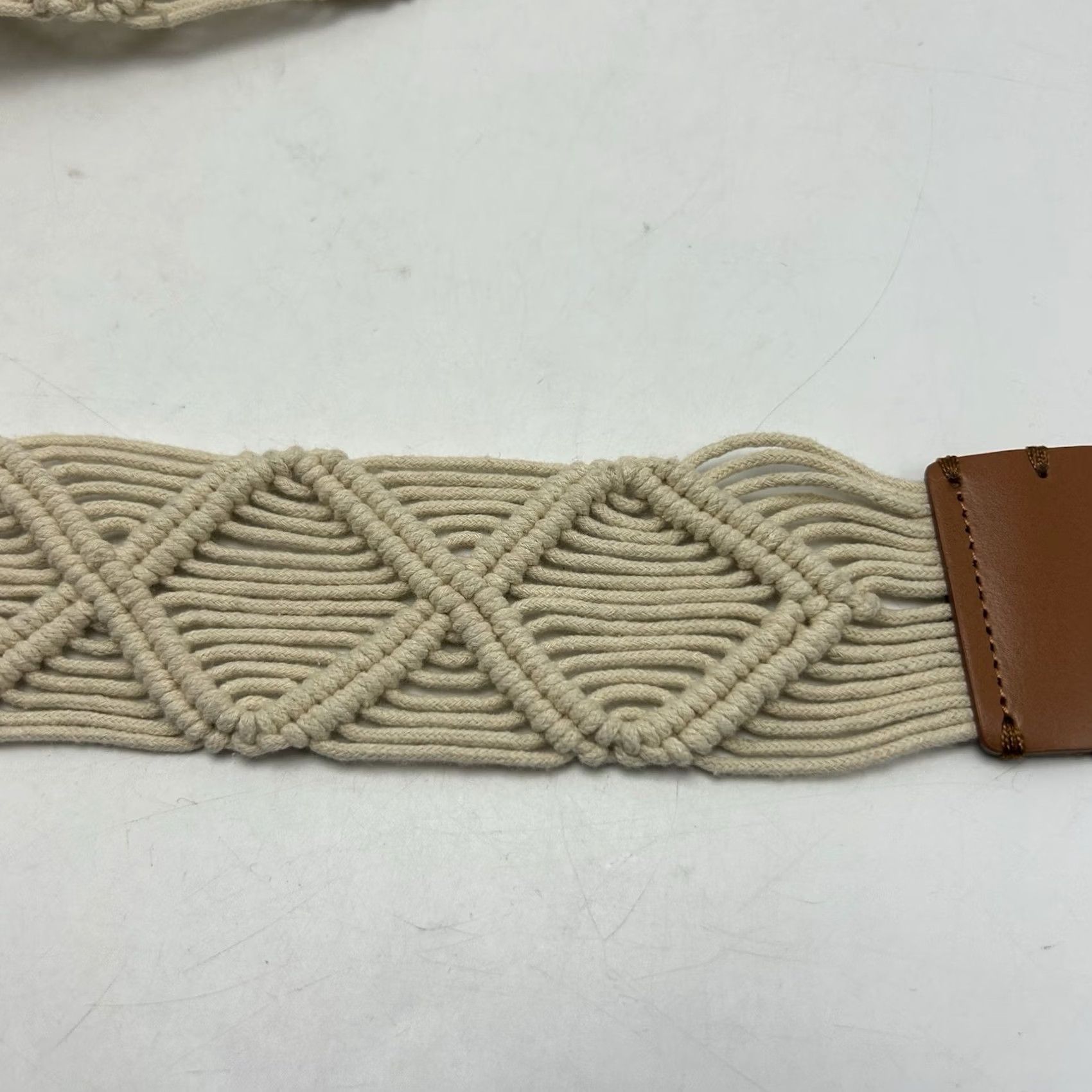 Talbots Talbots Belt Womens XL Ivory Cotton Braided Leather Trim Buckle Adjustable Size ONE SIZE - 5 Thumbnail
