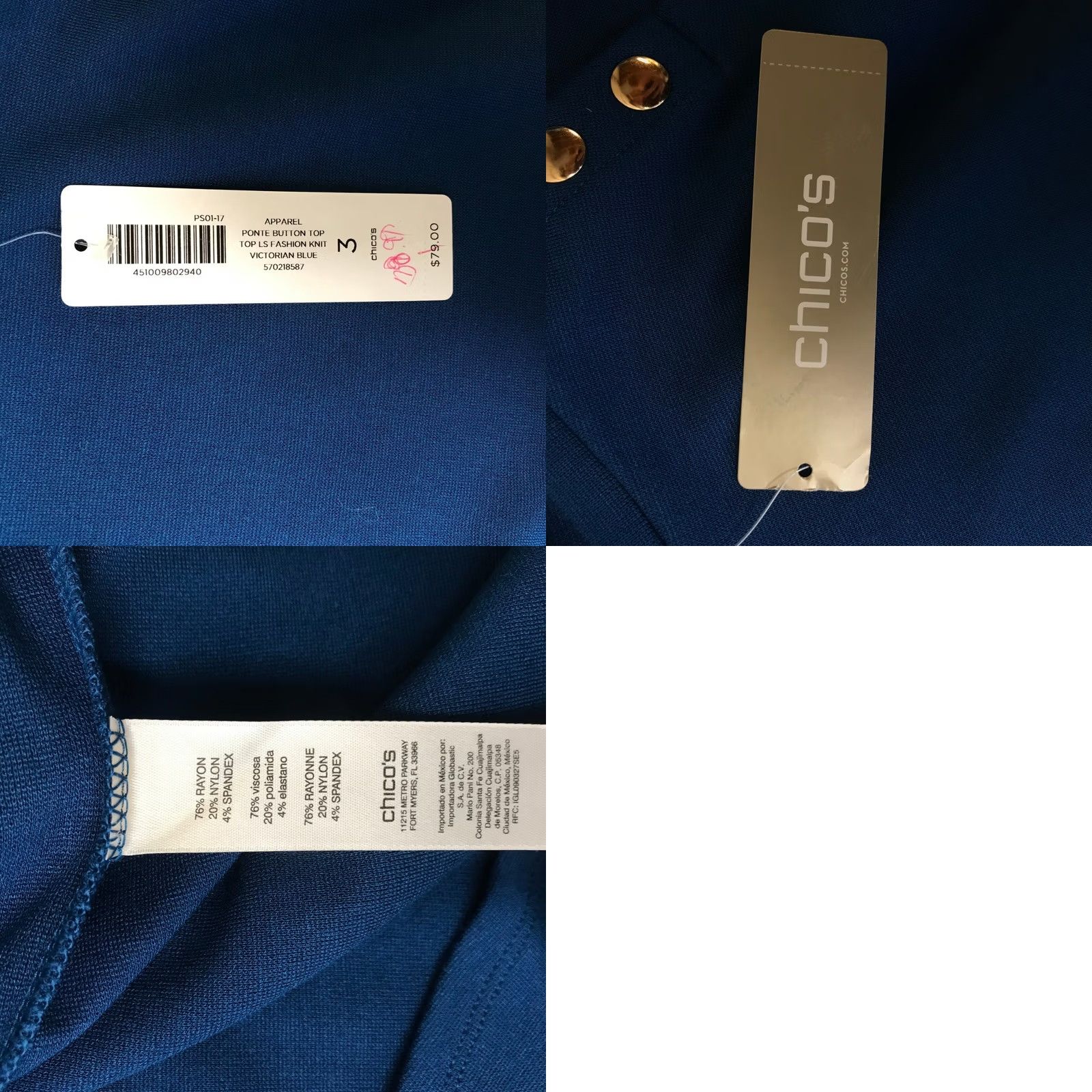Vintage Chico's Teal Blue Button Shoulder Long Sleeve Knit Top Boat Neck Size 3 XL Size XXL / US 16-18 / IT 52-54 - 8 Thumbnail