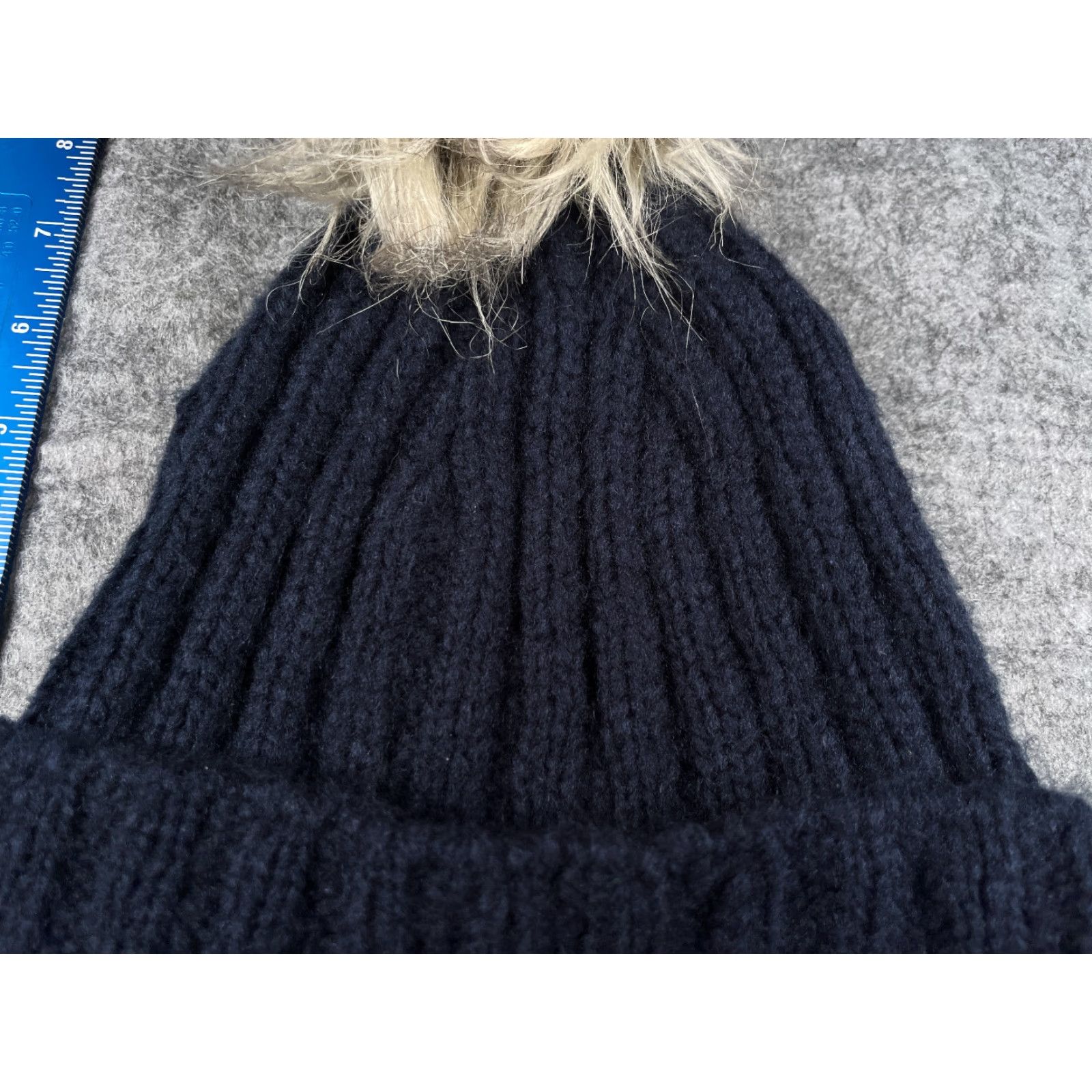 Topshop Topshop Beanie Adult One Size Blue Knit Acrylic Faux Fur Pom Hat Unisex Adults Mens Womens 90s Outdoor Ski Style Size ONE SIZE - 2 Thumbnail