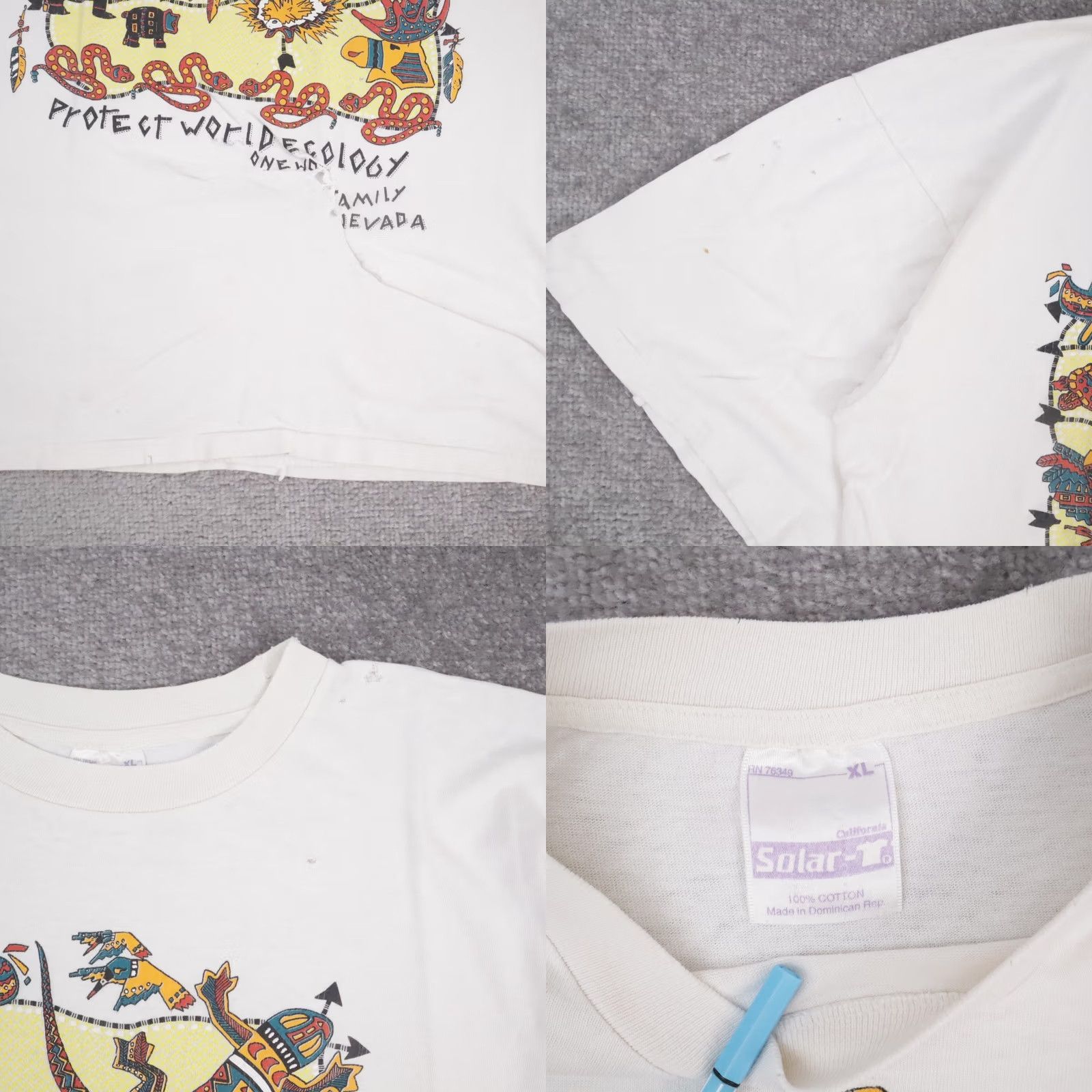 Vintage VTG 90s Nevada World Ecology Animals T-Shirt White XL Short Sleeve Thrashed Size US XL / EU 56 / 4 - 8 Thumbnail