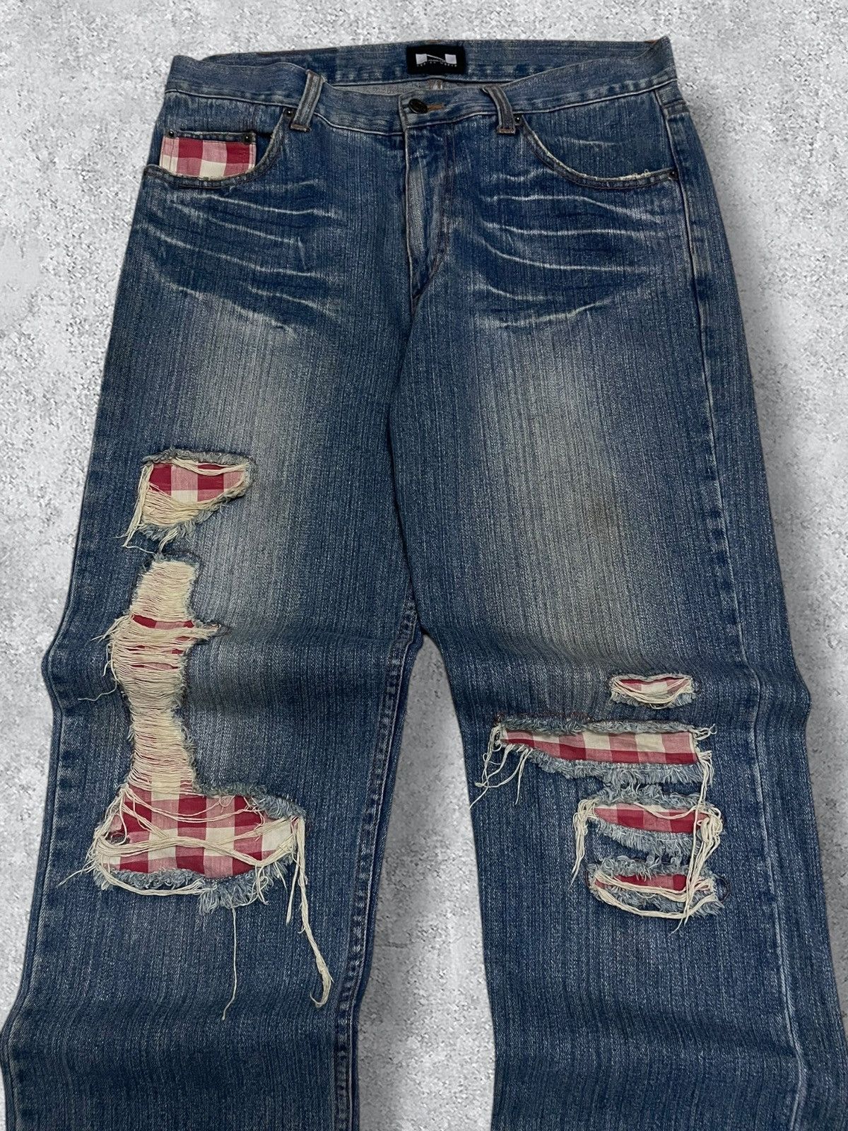 Japanese Brand Vintage Japan Designer 90’s Nylaus Grunge Patchwork Denim Size US 34 / EU 50 - 7 Thumbnail