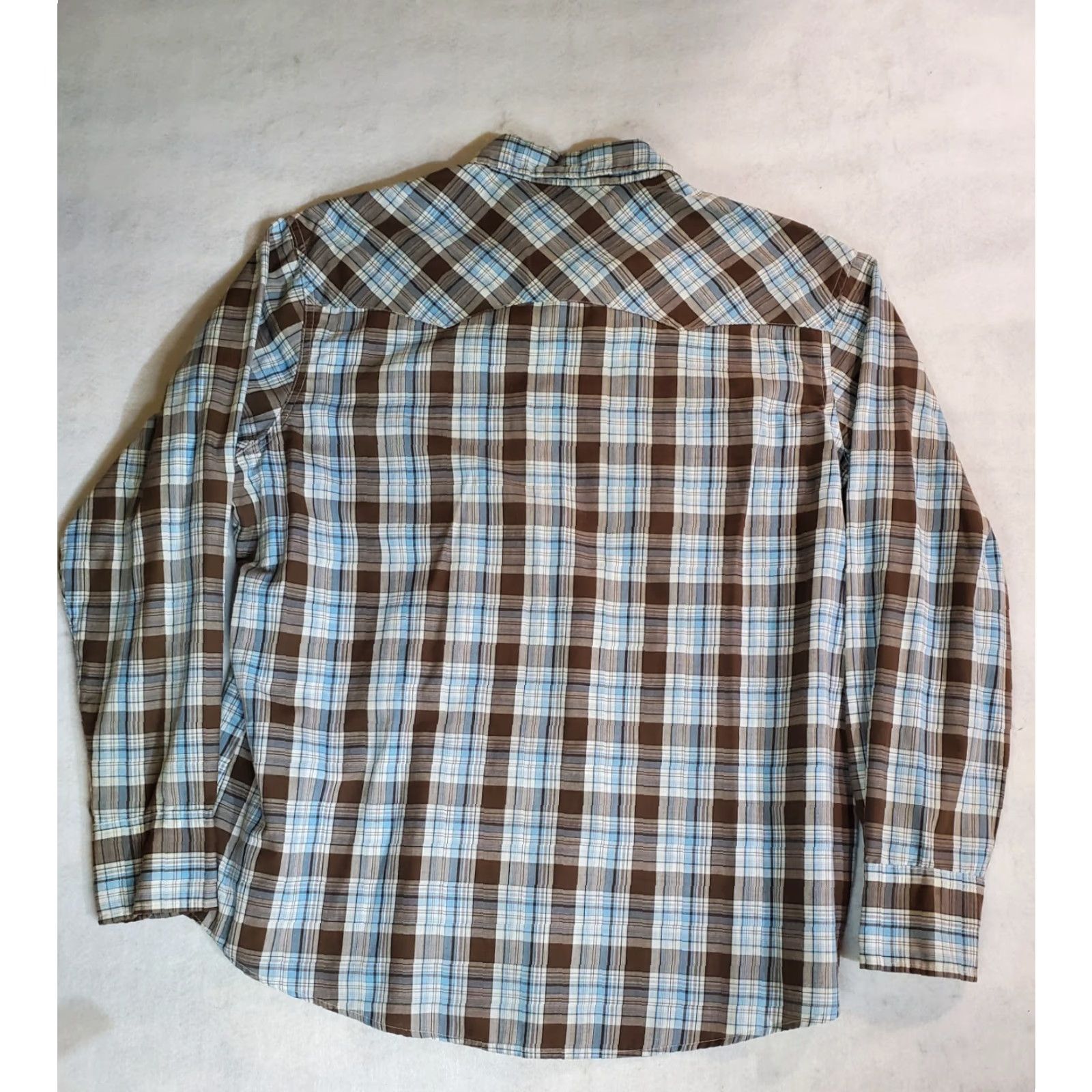 Wrangler Wrangler Shirt Western Long Sleeve Pearl Snap Cowboy Plaid XL Blue Mens Size US XL / EU 56 / 4 - 4 Thumbnail